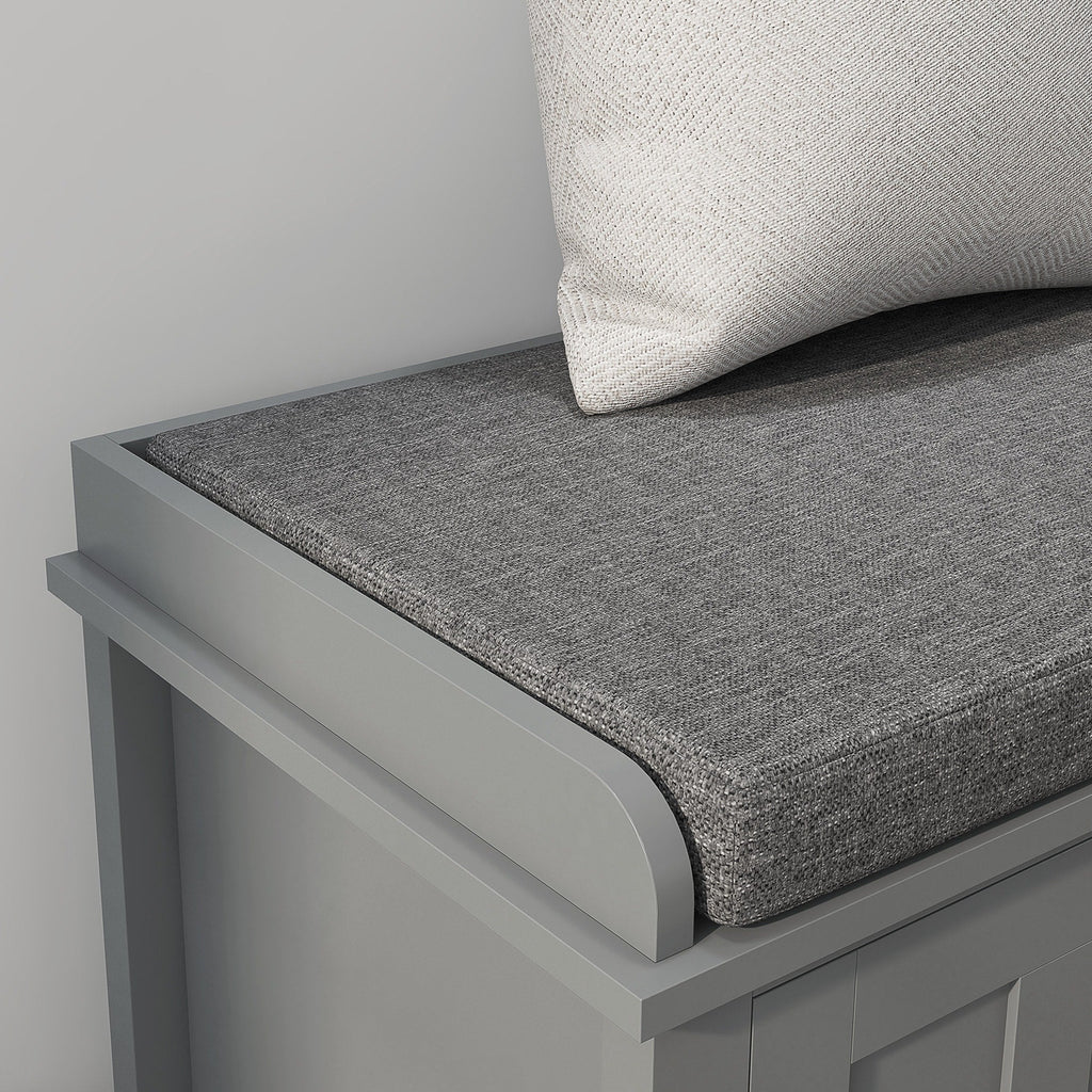 HOMCOM Banc à chaussures d'entrée avec rangement, ottomane, étagères réglables, 6 compartiments et assise rembourrée, blanc/gris