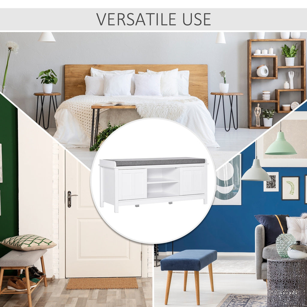 HOMCOM Banc à chaussures d'entrée avec rangement, ottomane, étagères réglables, 6 compartiments et assise rembourrée, blanc/gris
