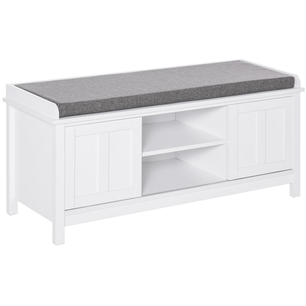 HOMCOM Banc à chaussures d'entrée avec rangement, ottomane, étagères réglables, 6 compartiments et assise rembourrée, blanc/gris