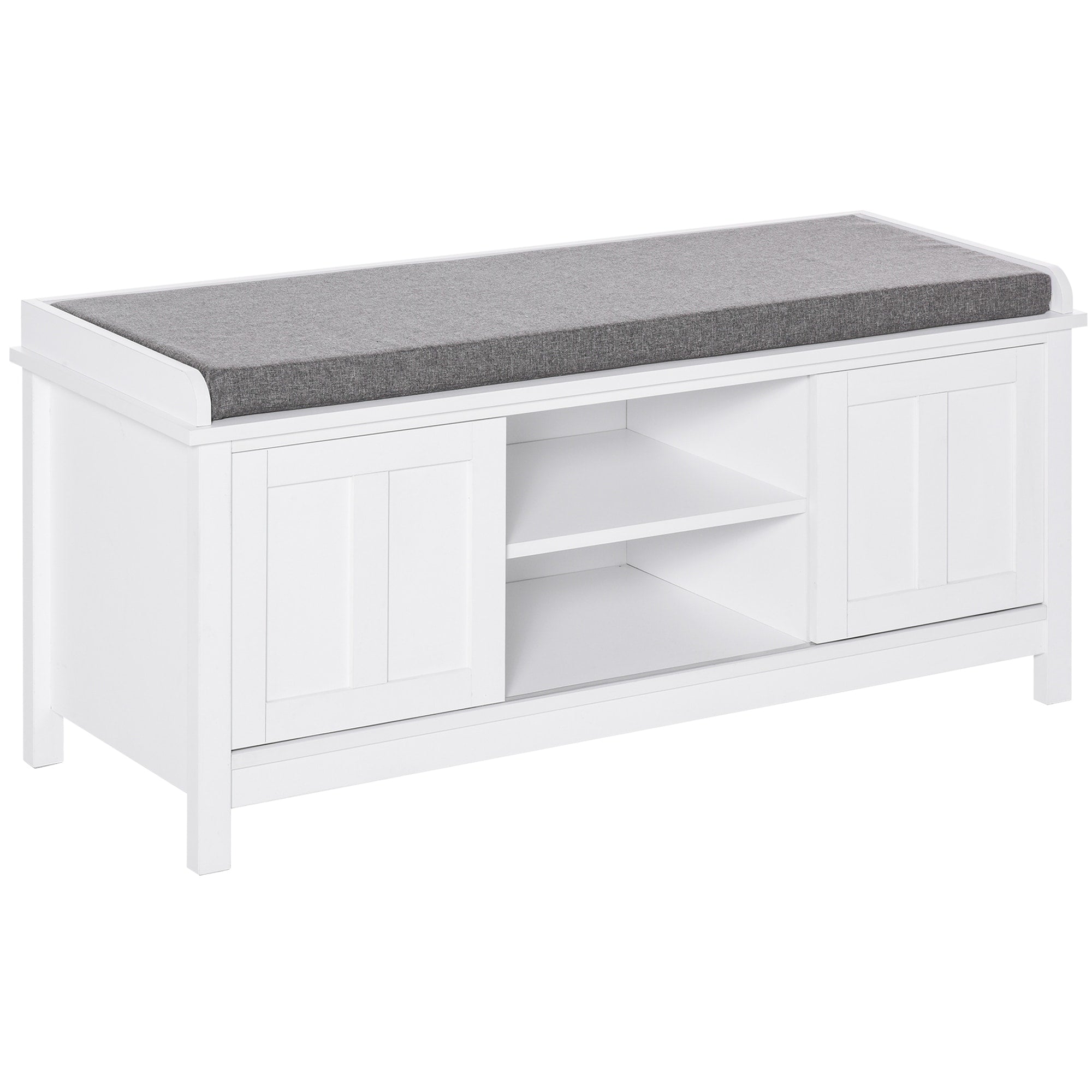 HOMCOM Banc à chaussures d'entrée avec rangement, ottomane, étagères réglables, 6 compartiments et assise rembourrée, blanc/gris