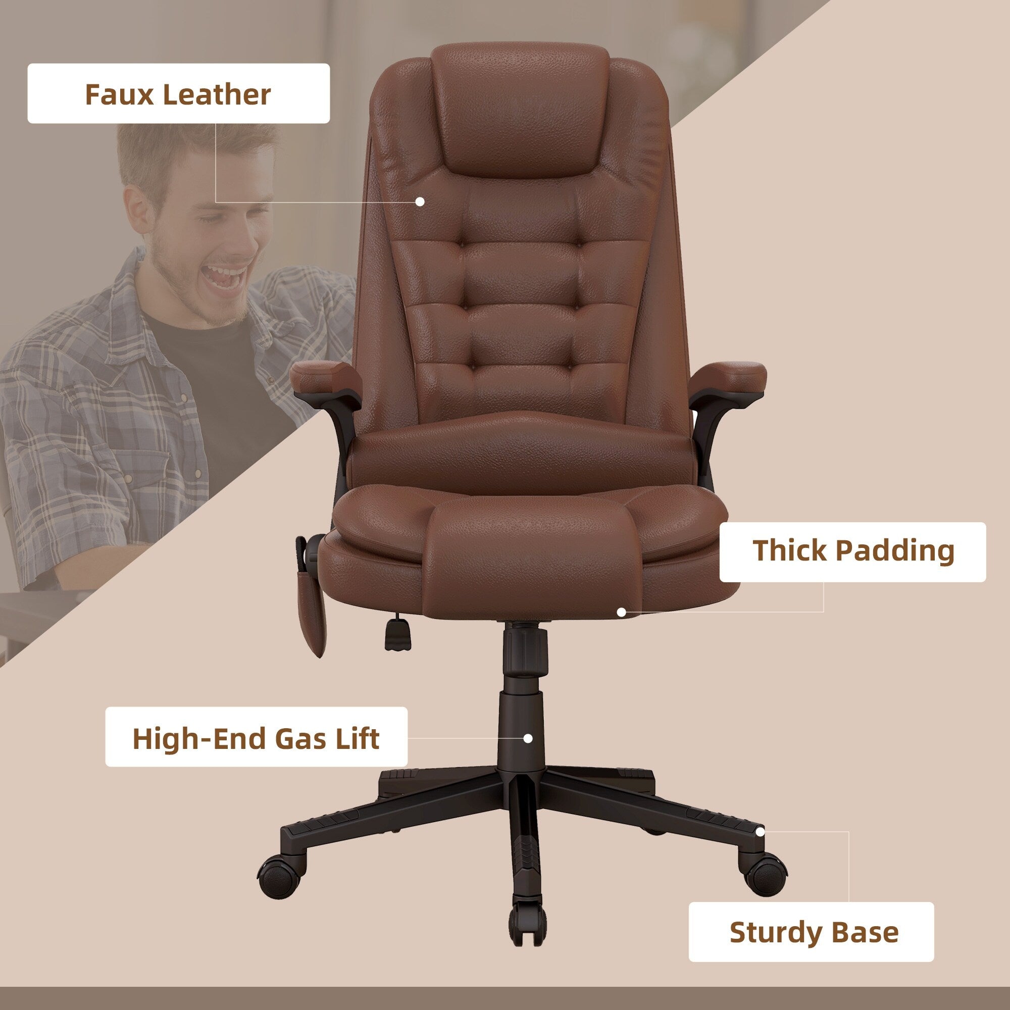 Fauteuil de bureau massant à dossier haut HOMCOM avec 6 points de vibration, beige