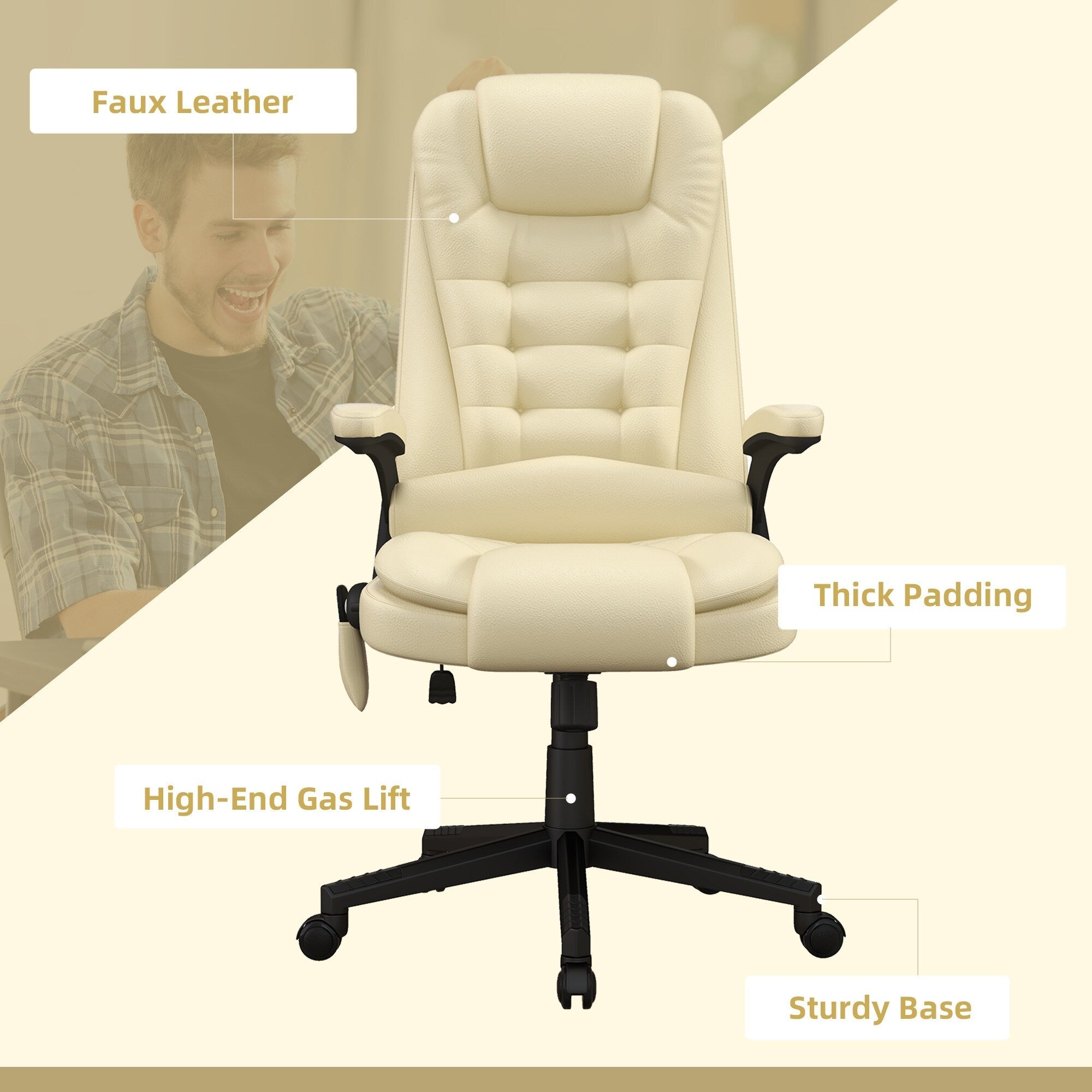 Fauteuil de bureau massant à dossier haut HOMCOM avec 6 points de vibration, beige