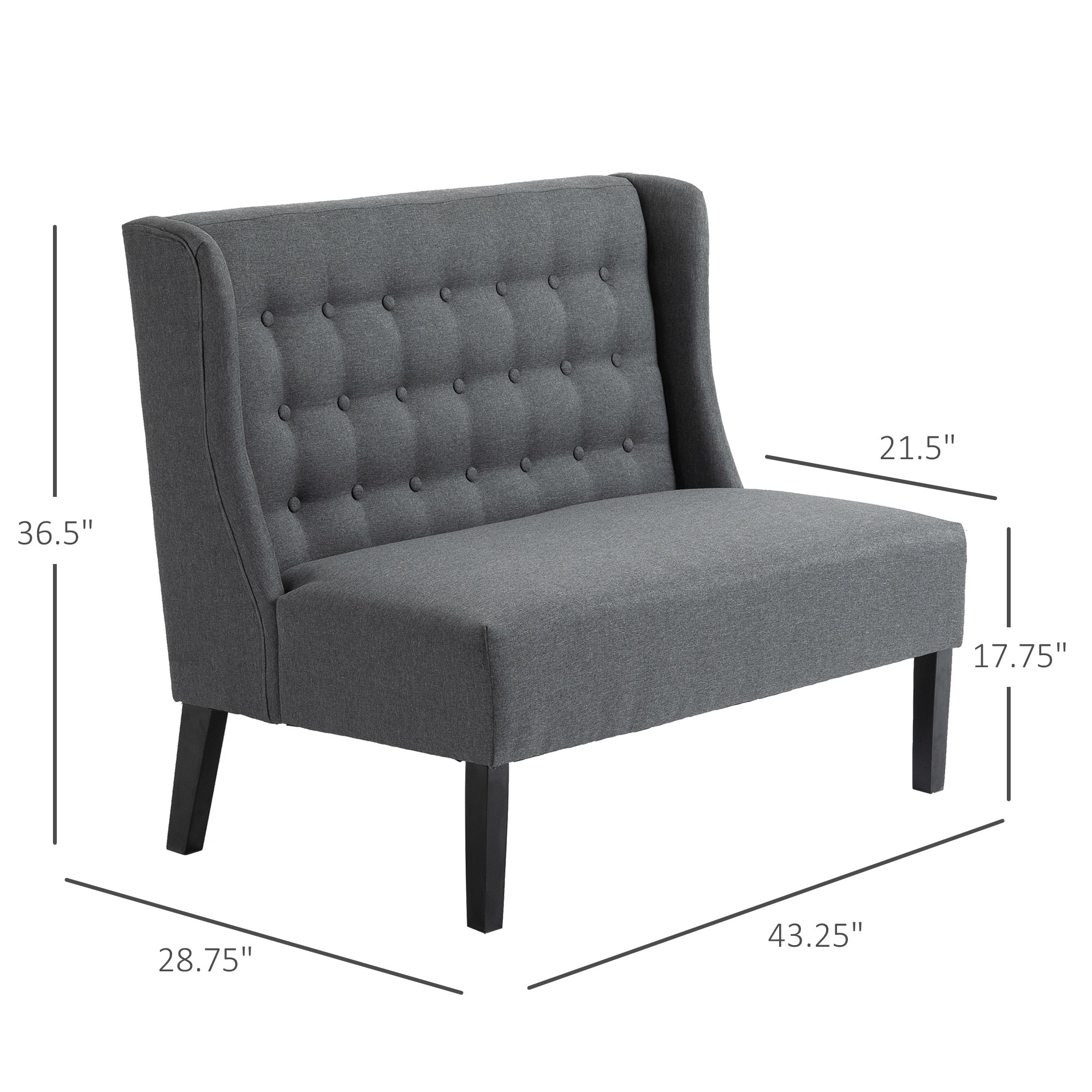 Canapé deux places HOMCOM en lin capitonné, sans accoudoirs, avec pieds en bois - 73 x 110 x 93 cm