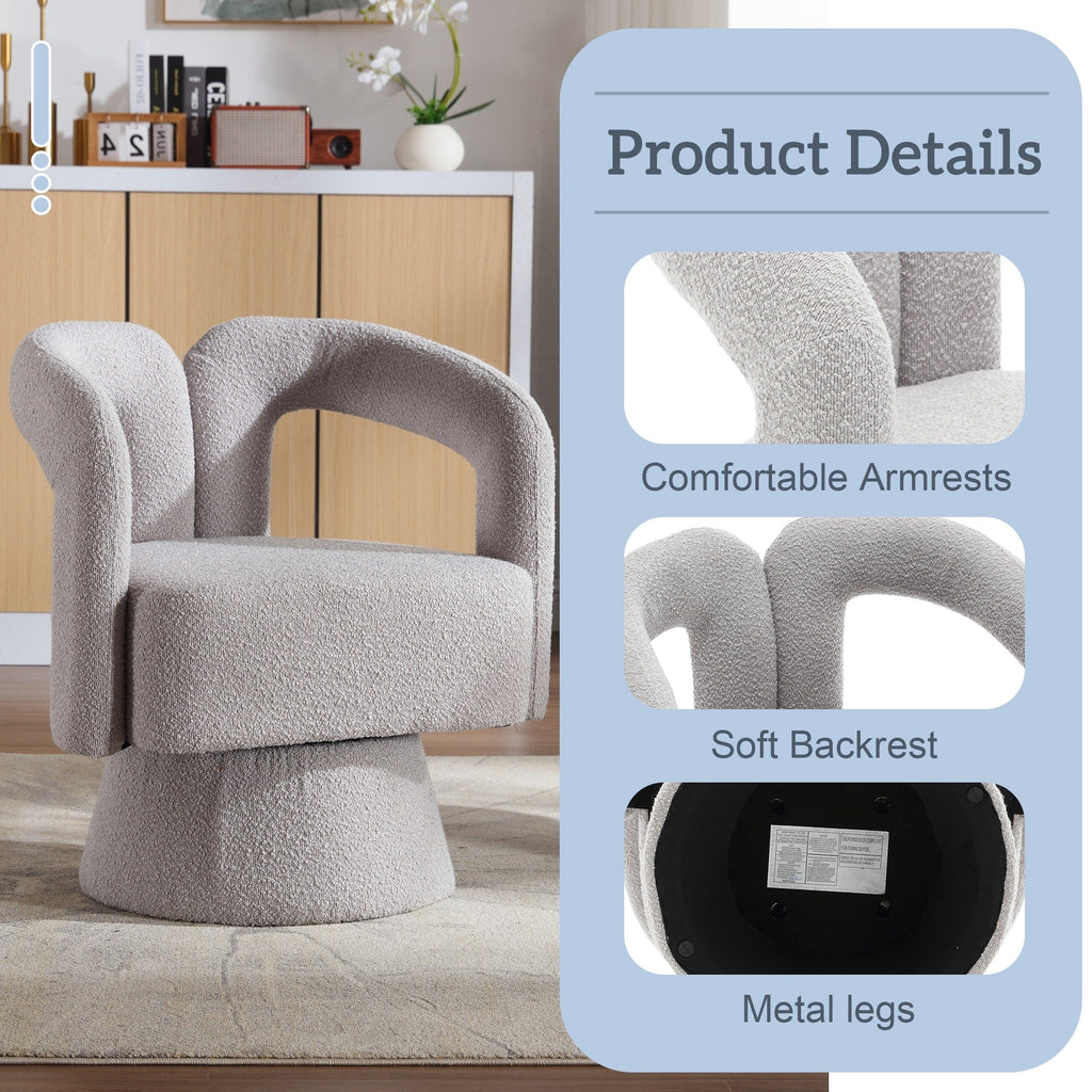 Fauteuils d'appoint HOMEFUN en tissu bouclé, pivotants à 360 degrés, style tonneau confortable