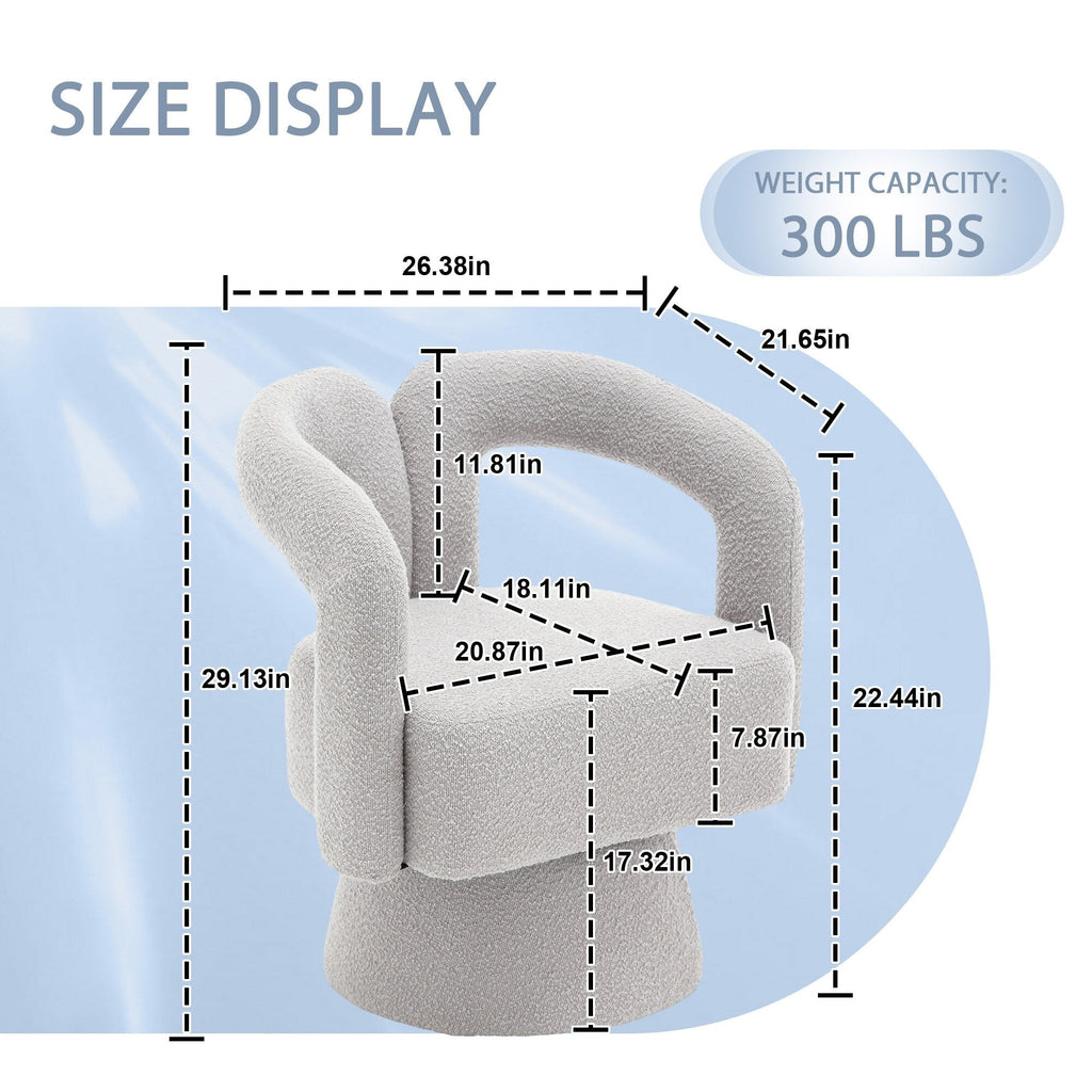 Fauteuils d'appoint HOMEFUN en tissu bouclé, pivotants à 360 degrés, style tonneau confortable