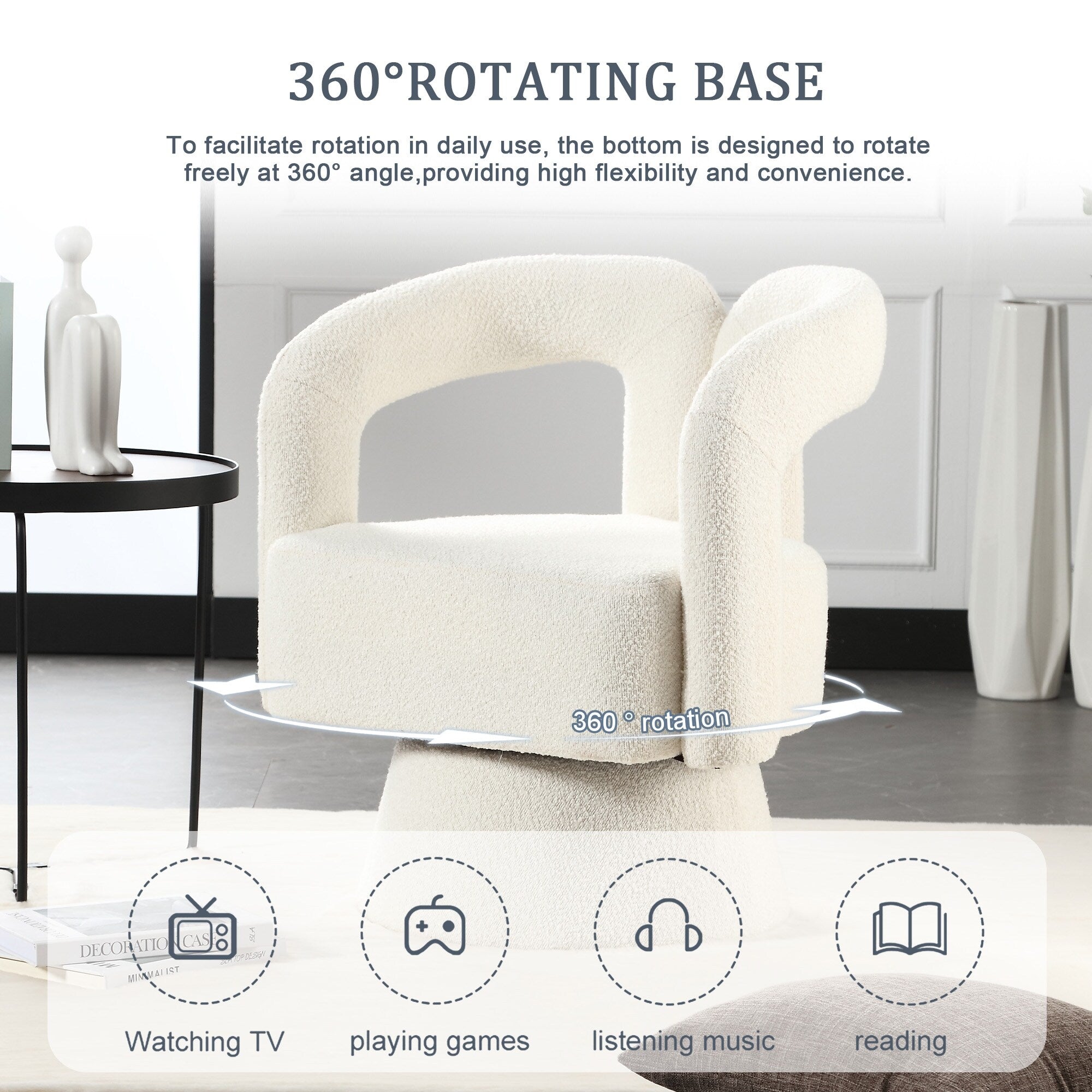 Fauteuils d'appoint HOMEFUN en tissu bouclé, pivotants à 360 degrés, style tonneau confortable