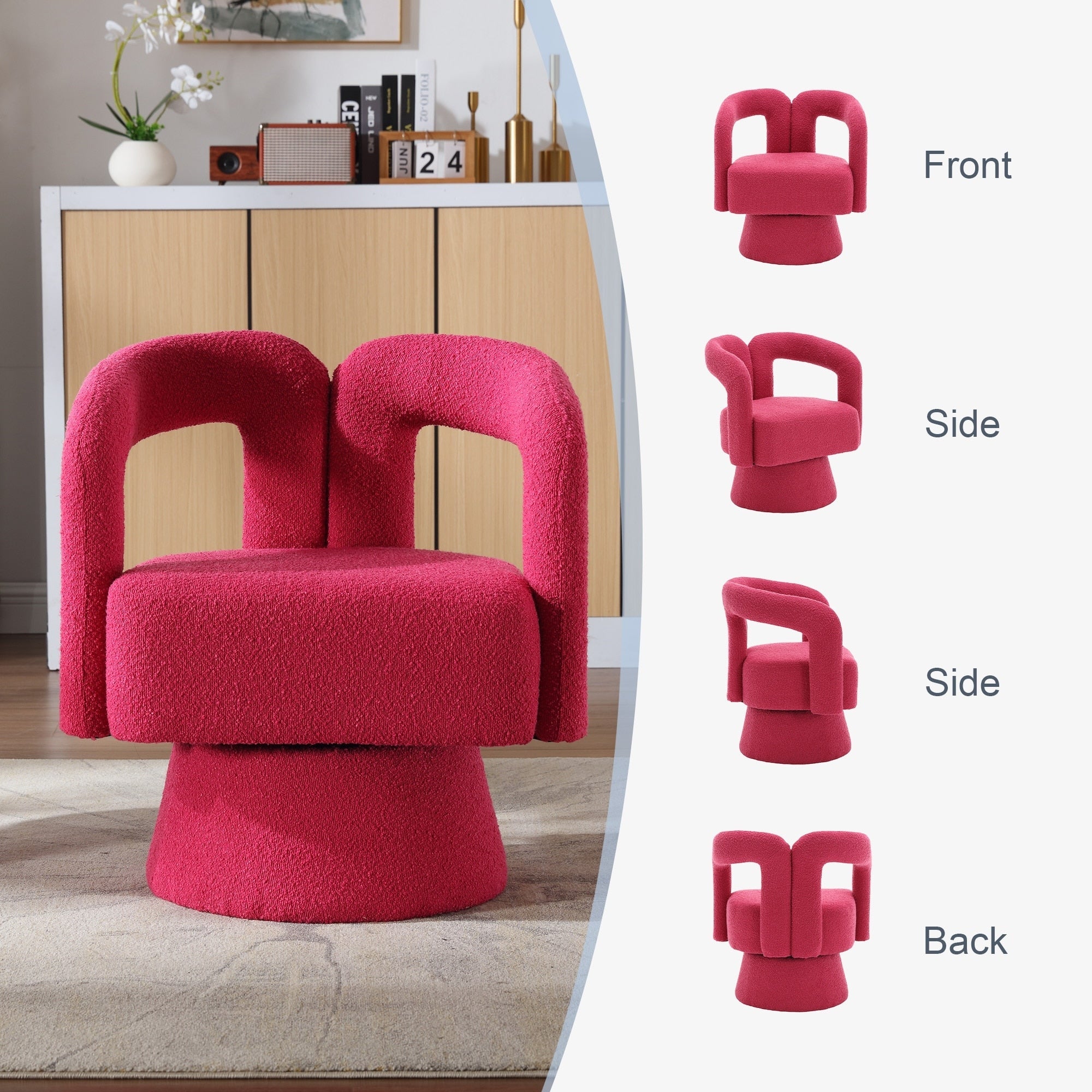 Fauteuils d'appoint HOMEFUN en tissu bouclé, pivotants à 360 degrés, style tonneau confortable