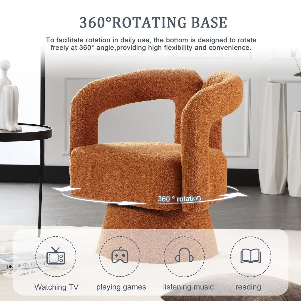 Fauteuils d'appoint HOMEFUN en tissu bouclé, pivotants à 360 degrés, style tonneau confortable
