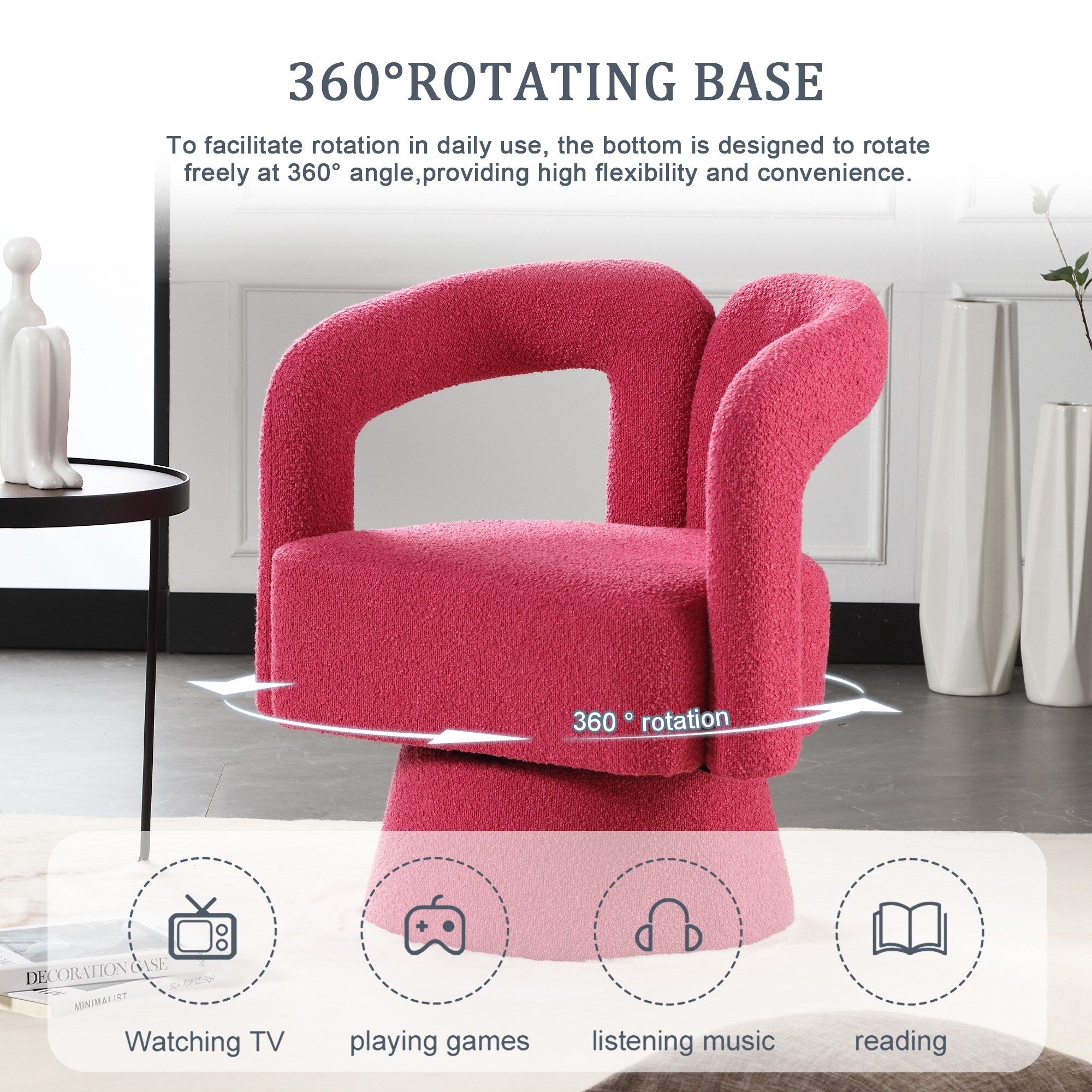 Fauteuils d'appoint HOMEFUN en tissu bouclé, pivotants à 360 degrés, style tonneau confortable