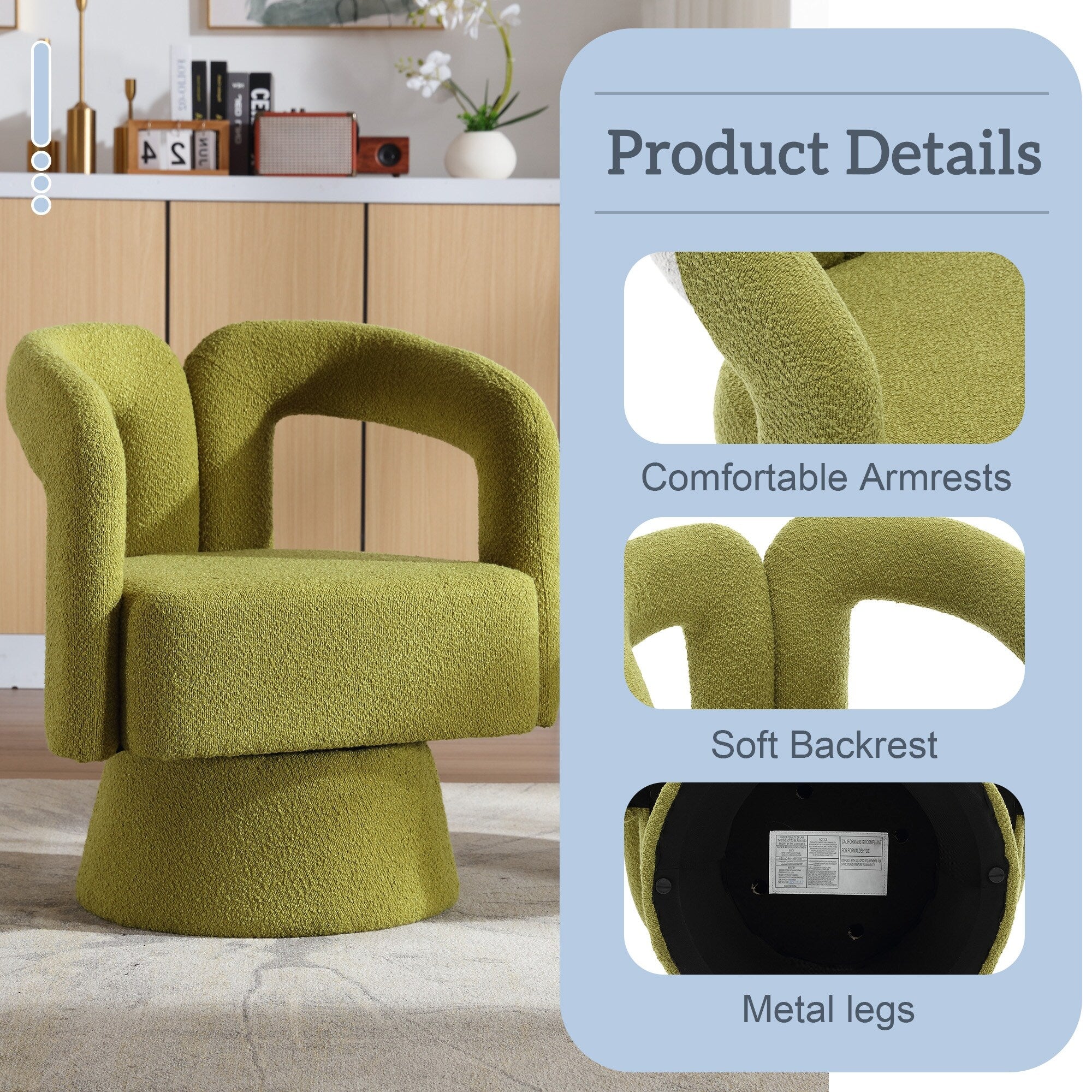 Fauteuils d'appoint HOMEFUN en tissu bouclé, pivotants à 360 degrés, style tonneau confortable