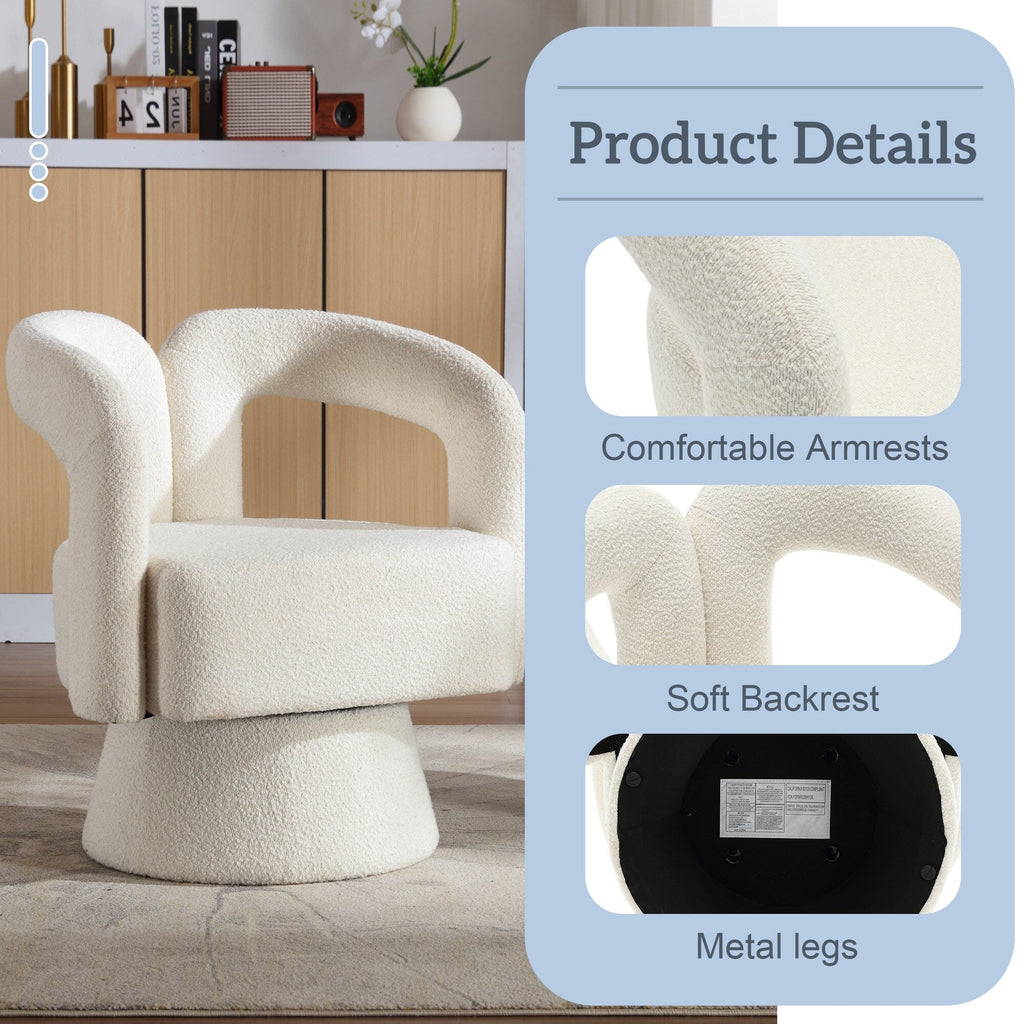 Fauteuils d'appoint HOMEFUN en tissu bouclé, pivotants à 360 degrés, style tonneau confortable