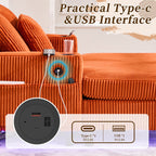 Canapé-lit inclinable surdimensionné HOMEFUN en velours côtelé avec éclairage LED RGB, porte-gobelet, port USB et 3 coussins