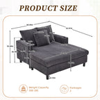 Canapé-lit inclinable surdimensionné HOMEFUN en velours côtelé avec éclairage LED RGB, porte-gobelet, port USB et 3 coussins