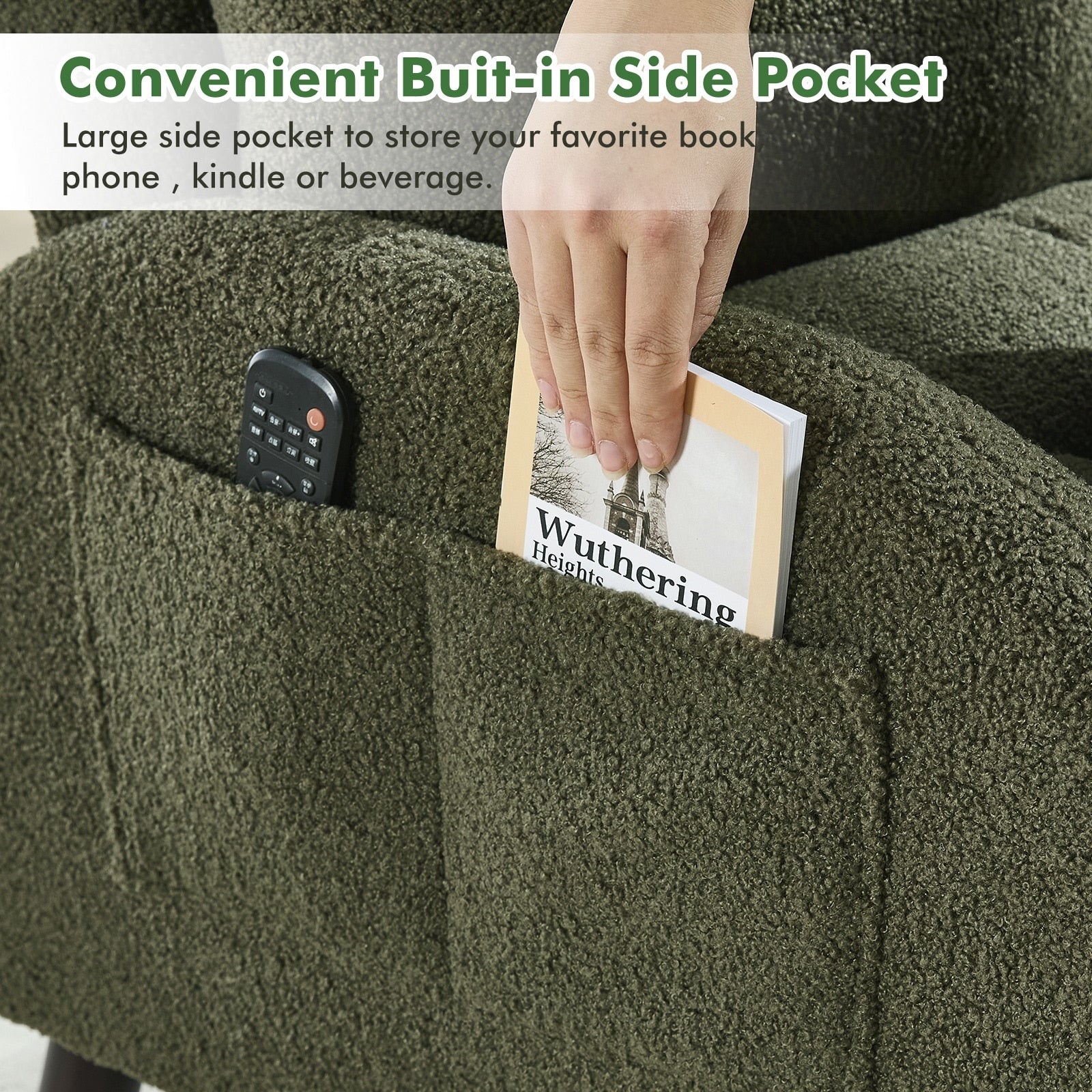 HOMYKA Fauteuil d'appoint avec dossier réglable et rangement intégré dans le repose-pieds