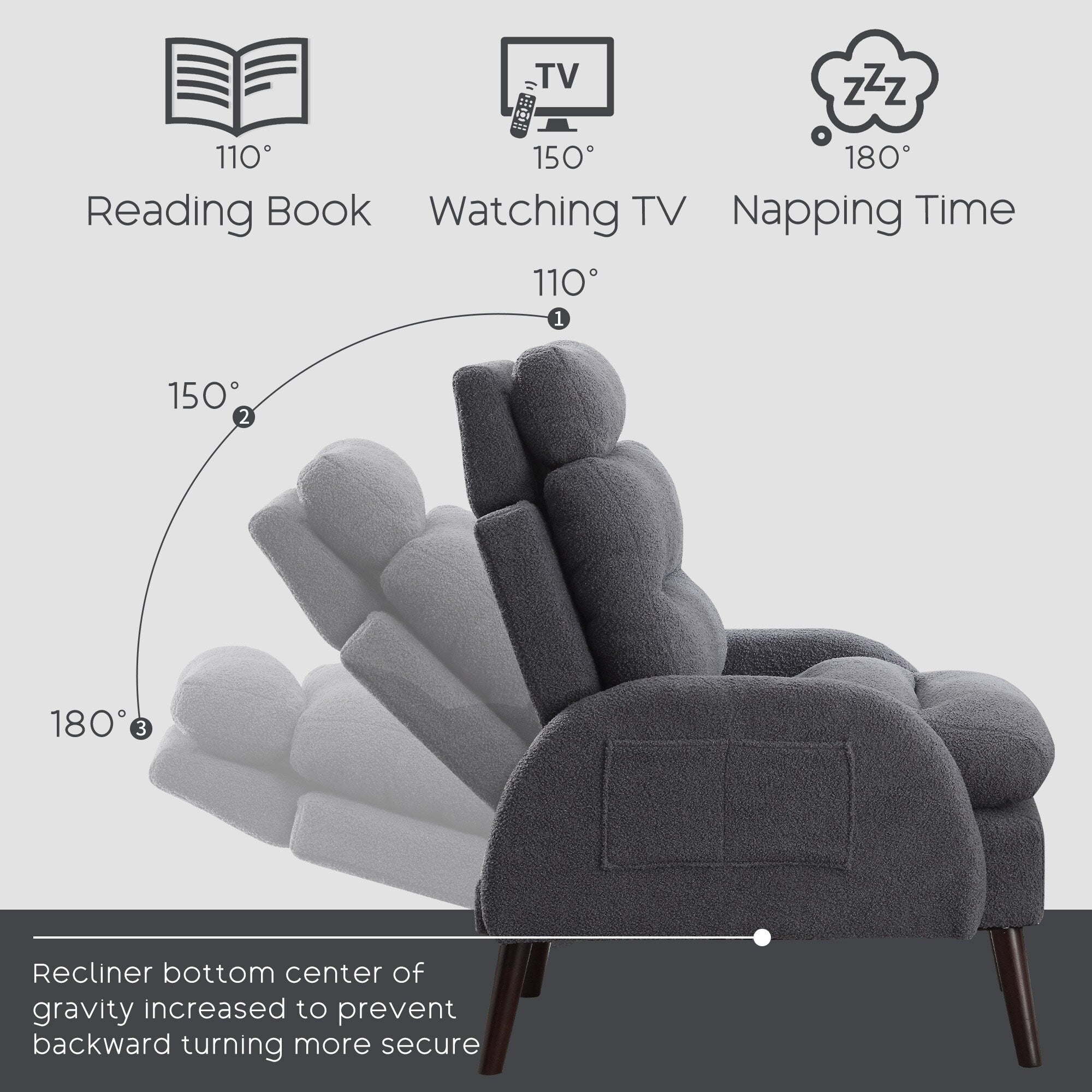 HOMYKA Fauteuil d'appoint avec dossier réglable et rangement intégré dans le repose-pieds