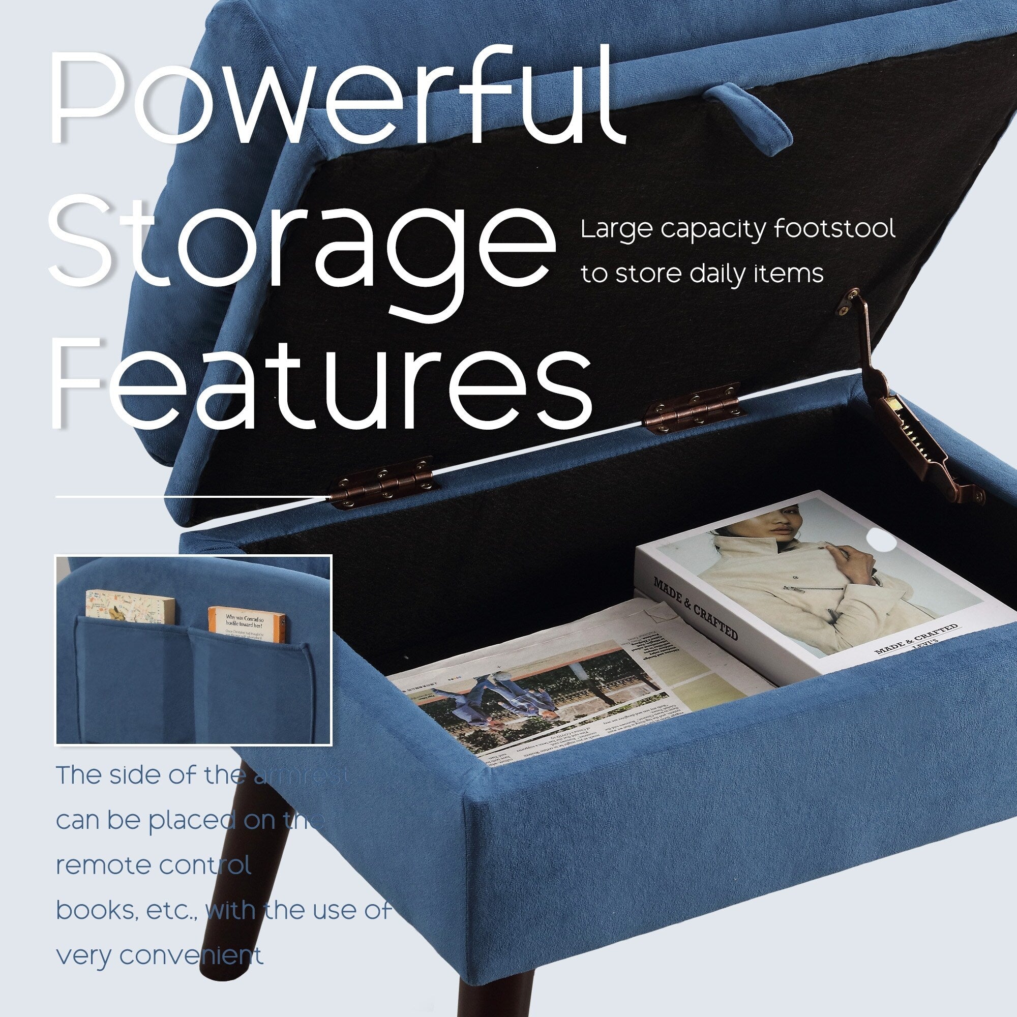 HOMYKA Fauteuil d'appoint avec dossier réglable et rangement intégré dans le repose-pieds