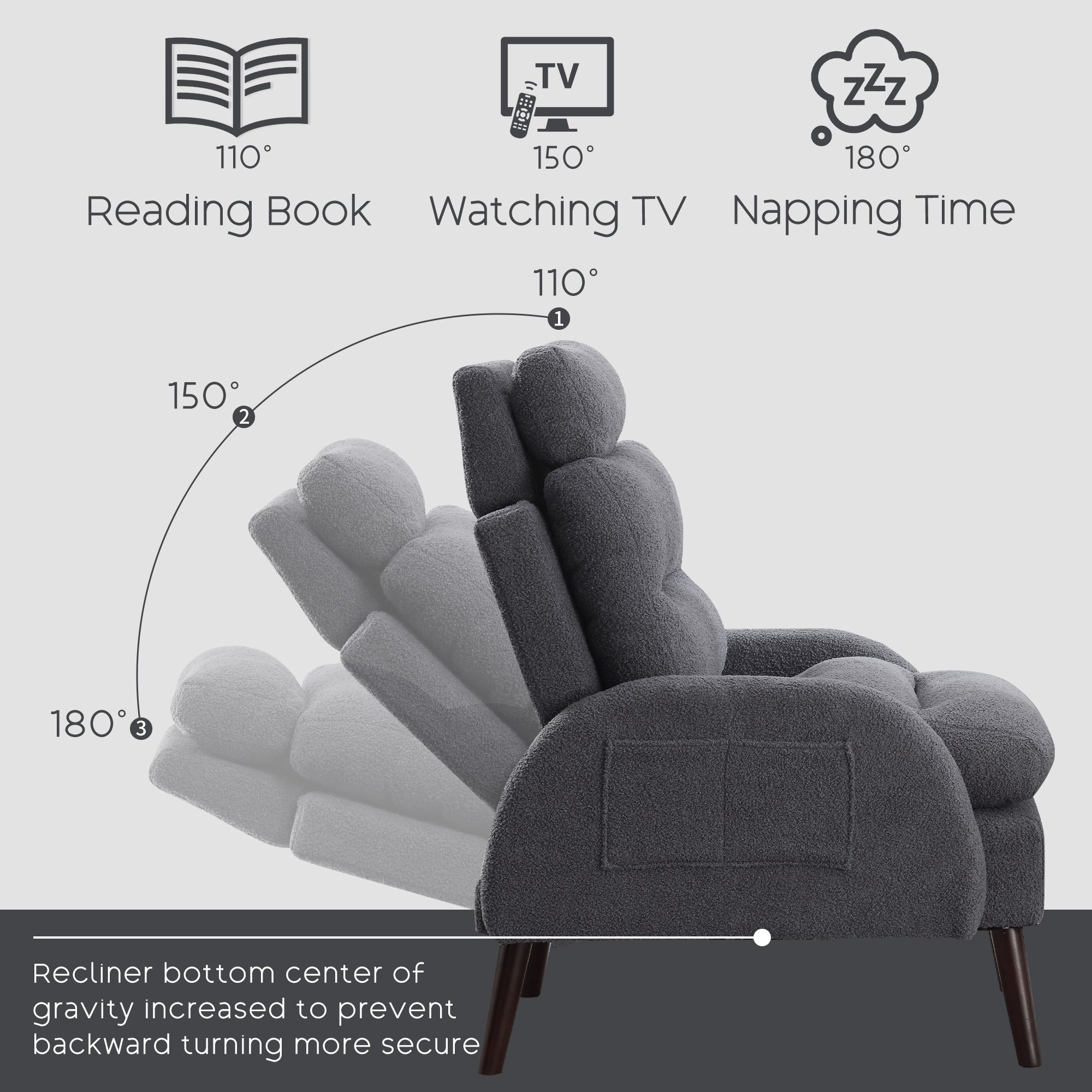 HOMYKA Fauteuil d'appoint avec dossier réglable et rangement intégré dans le repose-pieds