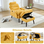 HOMYKA Fauteuil d'appoint avec dossier réglable et rangement intégré dans le repose-pieds