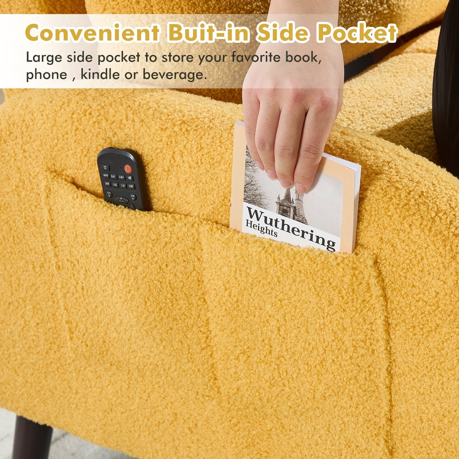 HOMYKA Fauteuil d'appoint avec dossier réglable et rangement intégré dans le repose-pieds