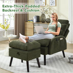 HOMYKA Fauteuil d'appoint avec dossier réglable et rangement intégré dans le repose-pieds