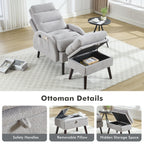 HOMYKA Fauteuil d'appoint avec dossier réglable et rangement intégré dans le repose-pieds