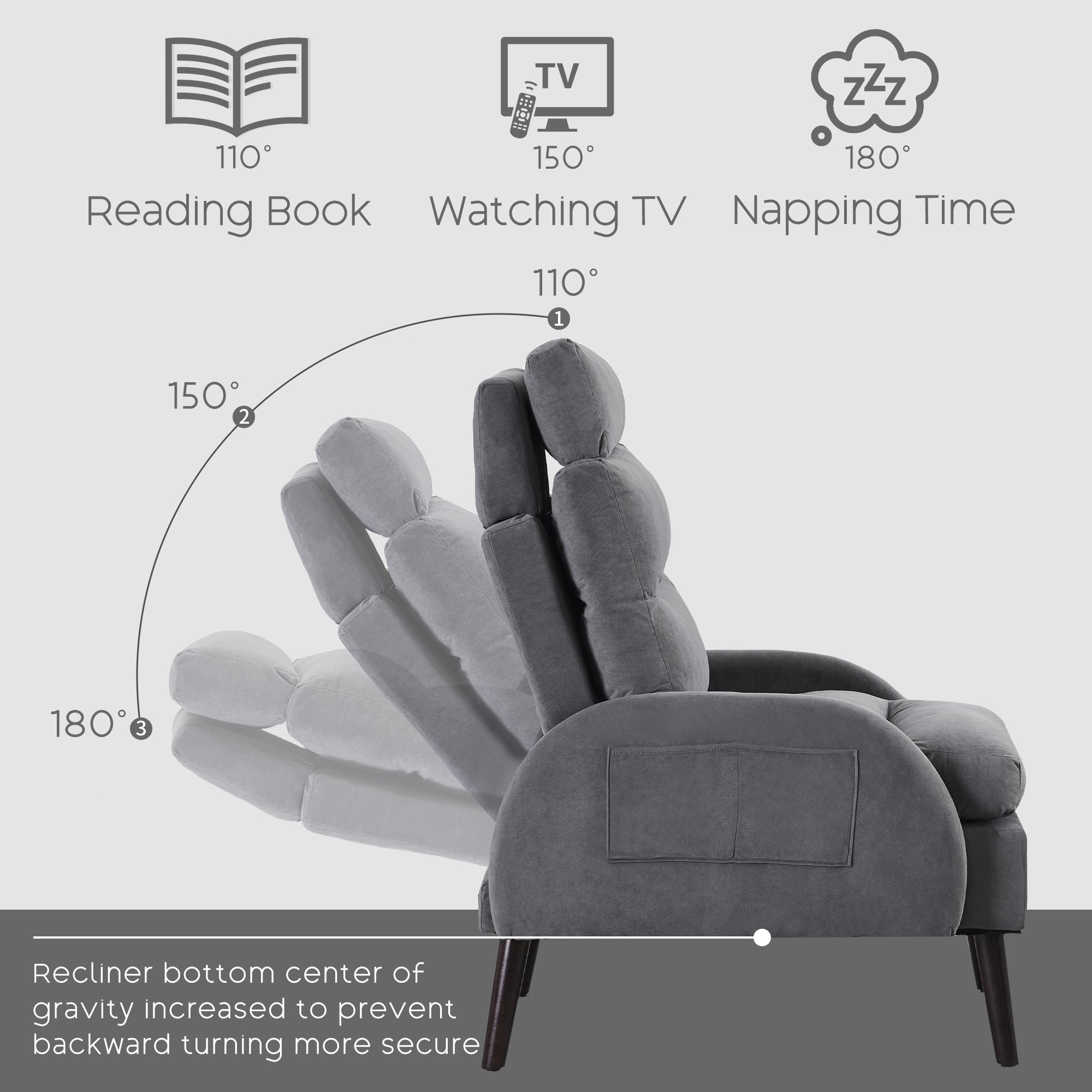 HOMYKA Fauteuil d'appoint avec dossier réglable et rangement intégré dans le repose-pieds