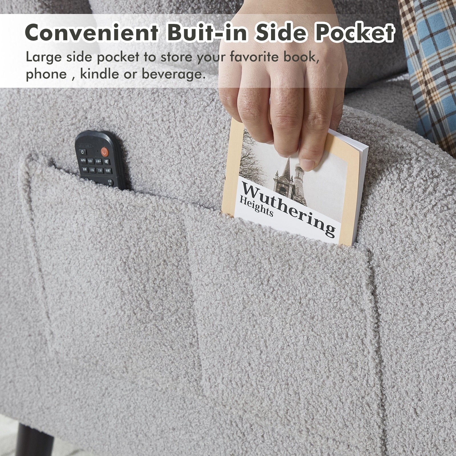 HOMYKA Fauteuil d'appoint avec dossier réglable et rangement intégré dans le repose-pieds