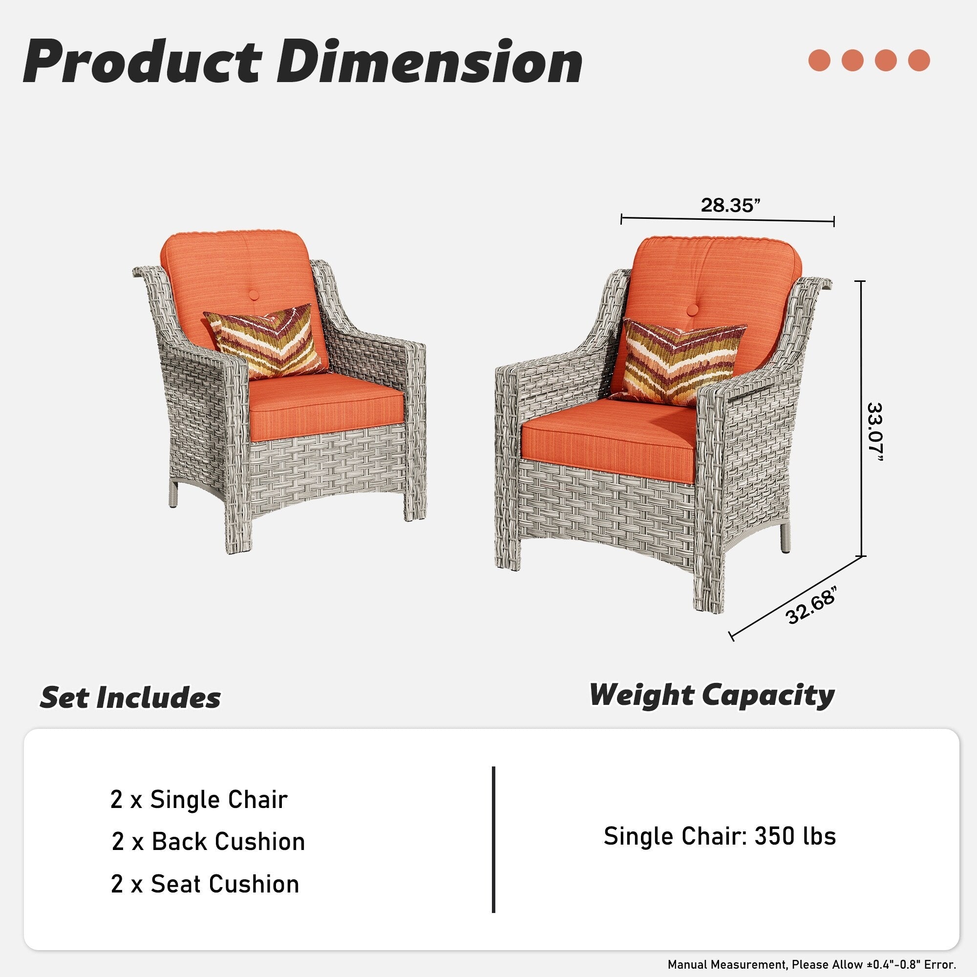 Ensemble de 2 chaises de patio extérieures en rotin tressé à dossier haut HOOOWOOO