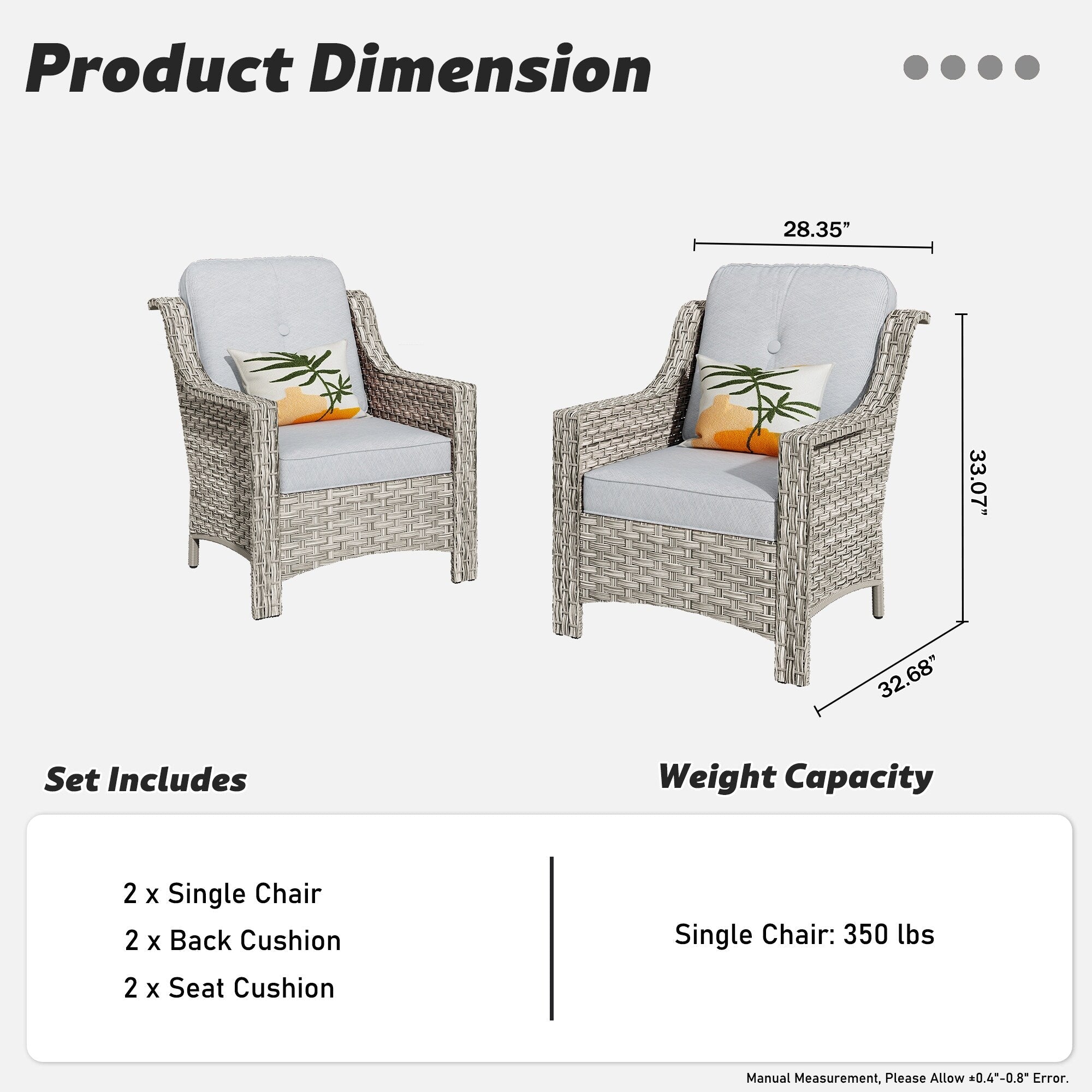 Ensemble de 2 chaises de patio extérieures en rotin tressé à dossier haut HOOOWOOO