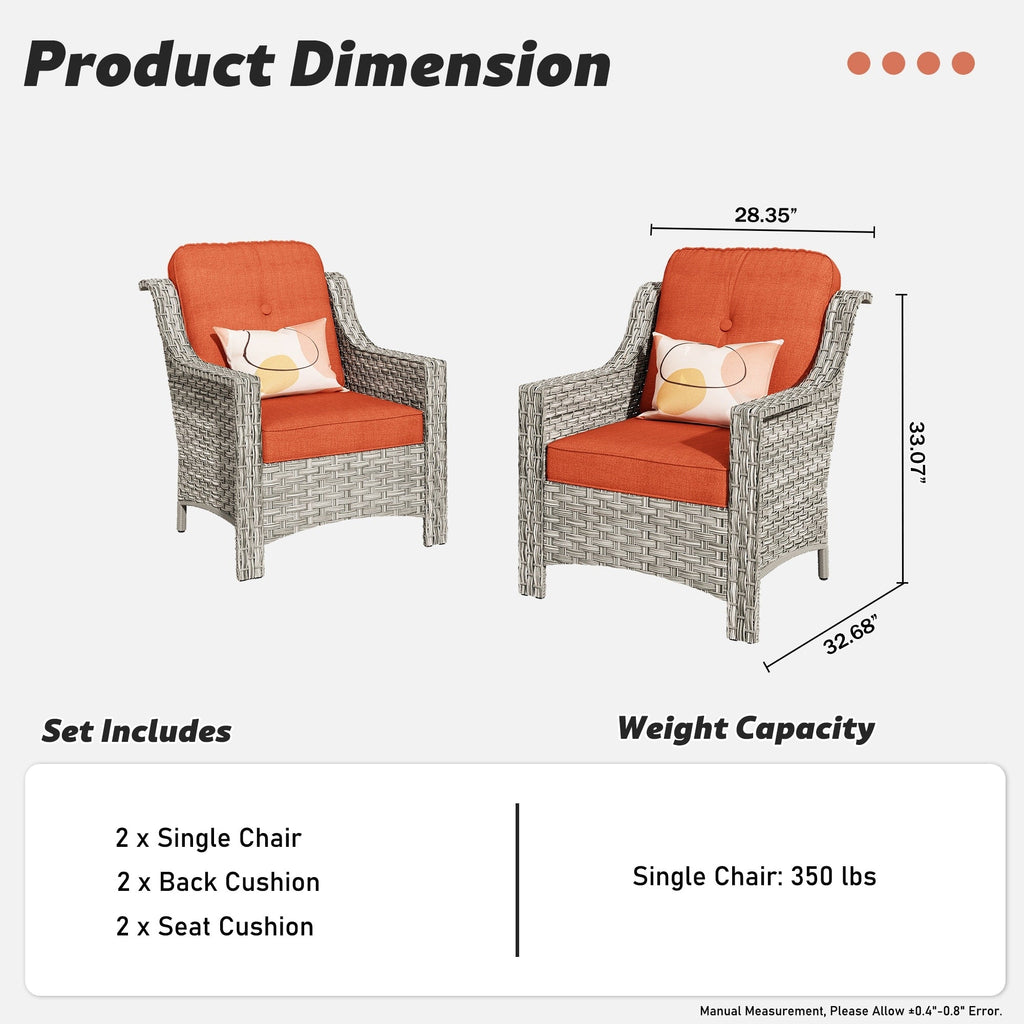 Ensemble de 2 chaises de patio extérieures en rotin tressé à dossier haut HOOOWOOO
