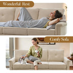 Canapé 3 places HOOOWOOO Mid-Century, recouvert de tissu, avec pieds en bois pour salon