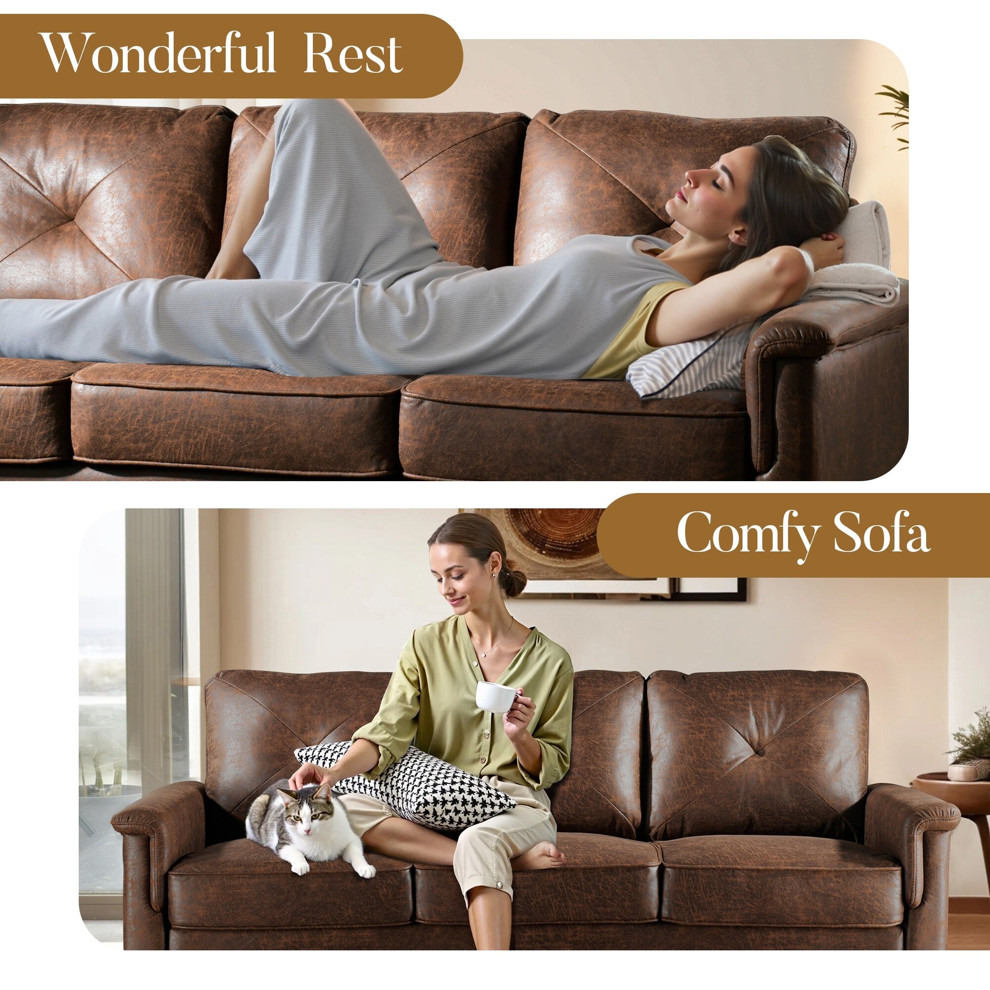 Canapé 3 places HOOOWOOO Mid-Century, recouvert de tissu, avec pieds en bois pour salon