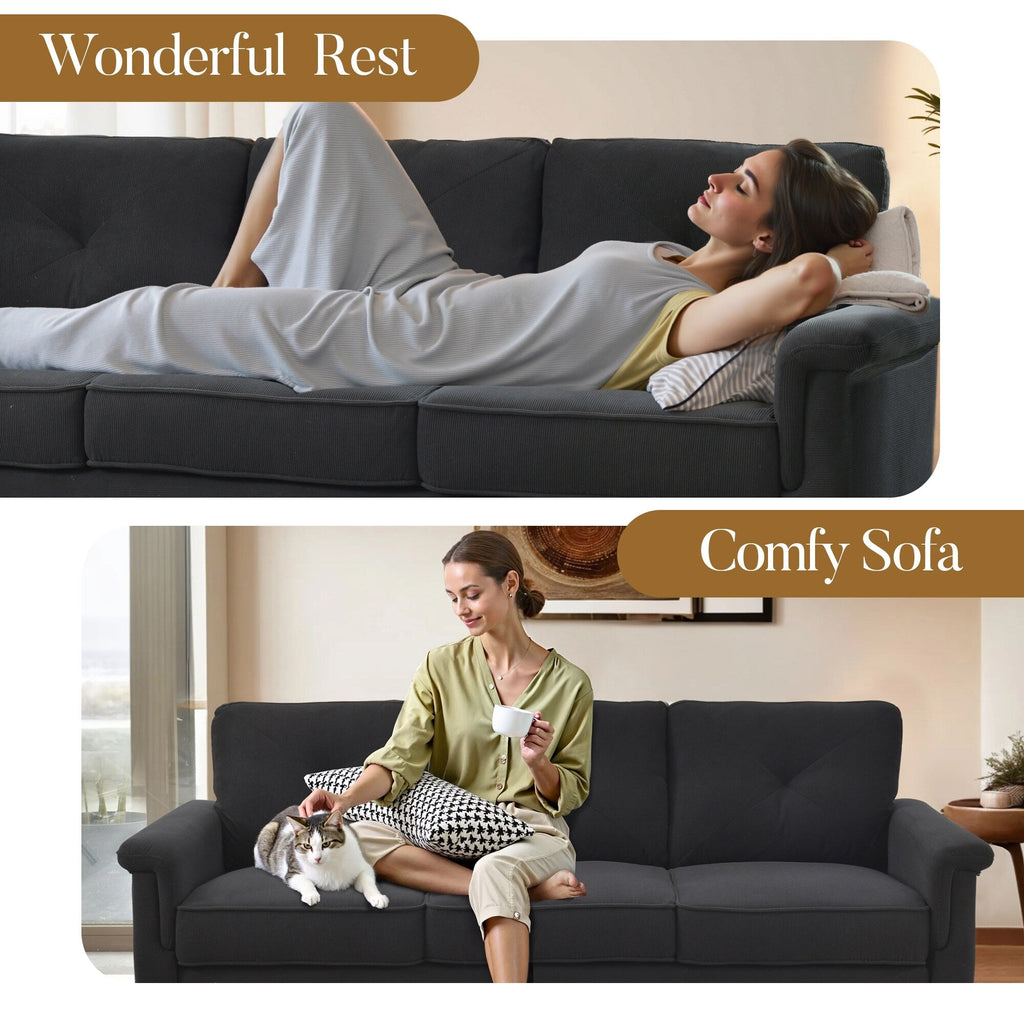 Canapé 3 places HOOOWOOO Mid-Century, recouvert de tissu, avec pieds en bois pour salon