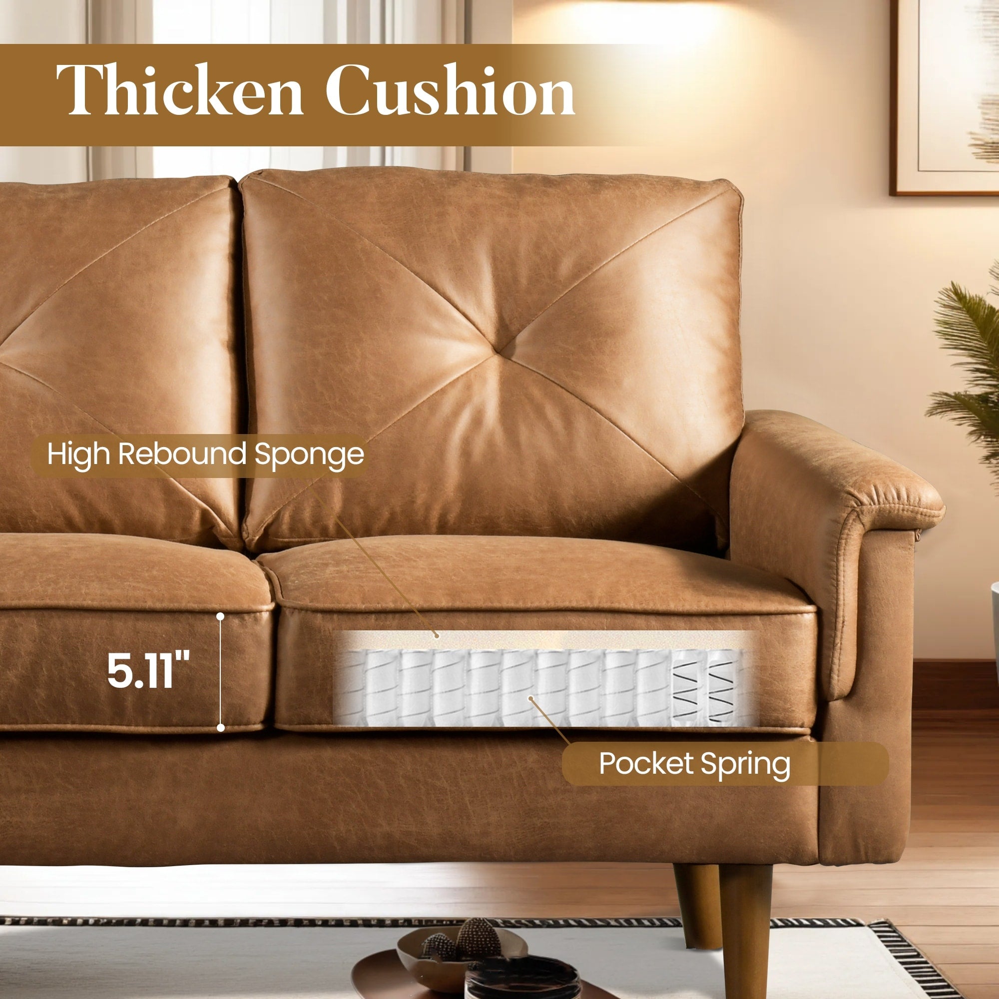 Canapé 3 places HOOOWOOO Mid-Century, recouvert de tissu, avec pieds en bois pour salon