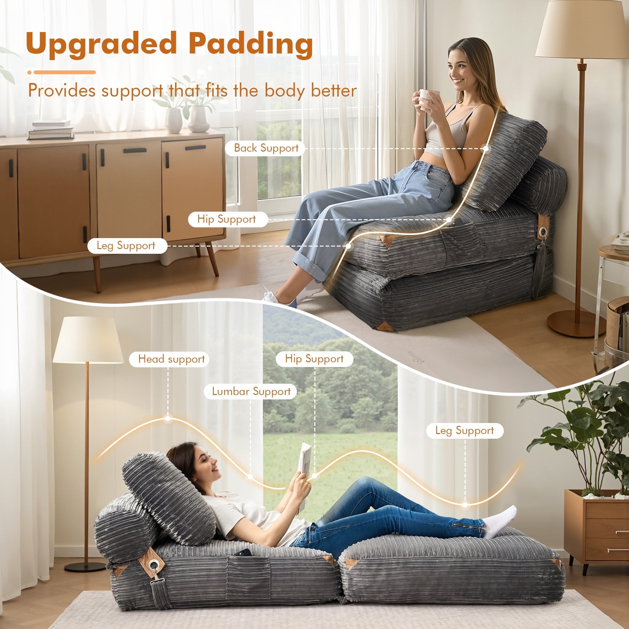 HOOOWOOO Canapé pliant moderne en velours côtelé