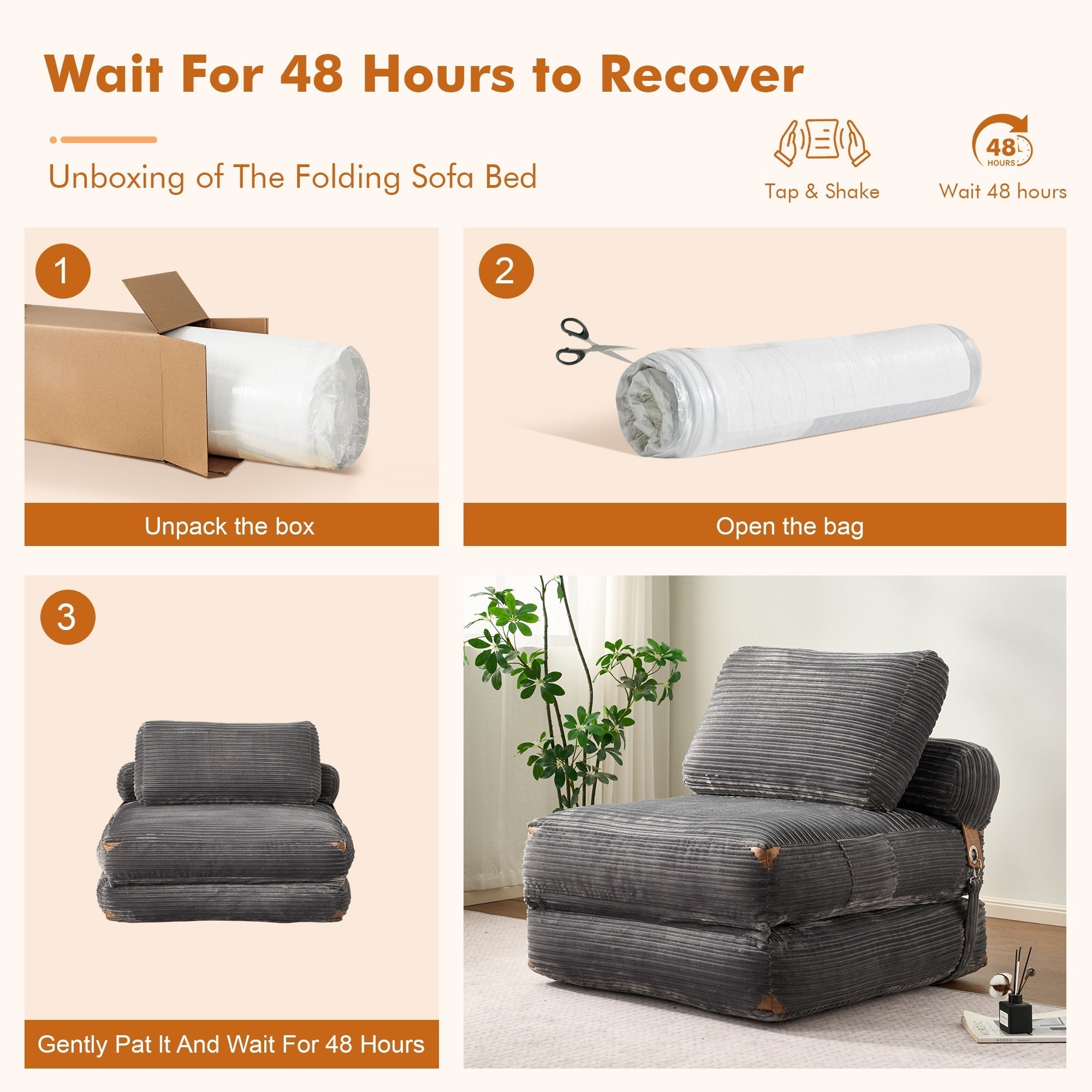 HOOOWOOO Canapé pliant moderne en velours côtelé