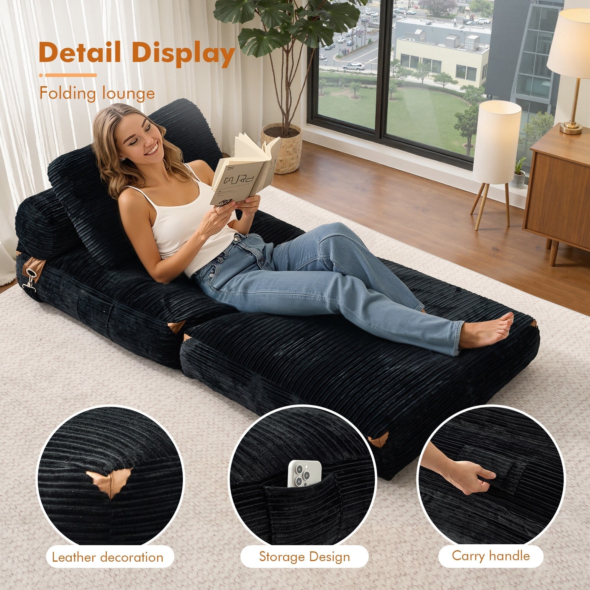 HOOOWOOO Canapé pliant moderne en velours côtelé