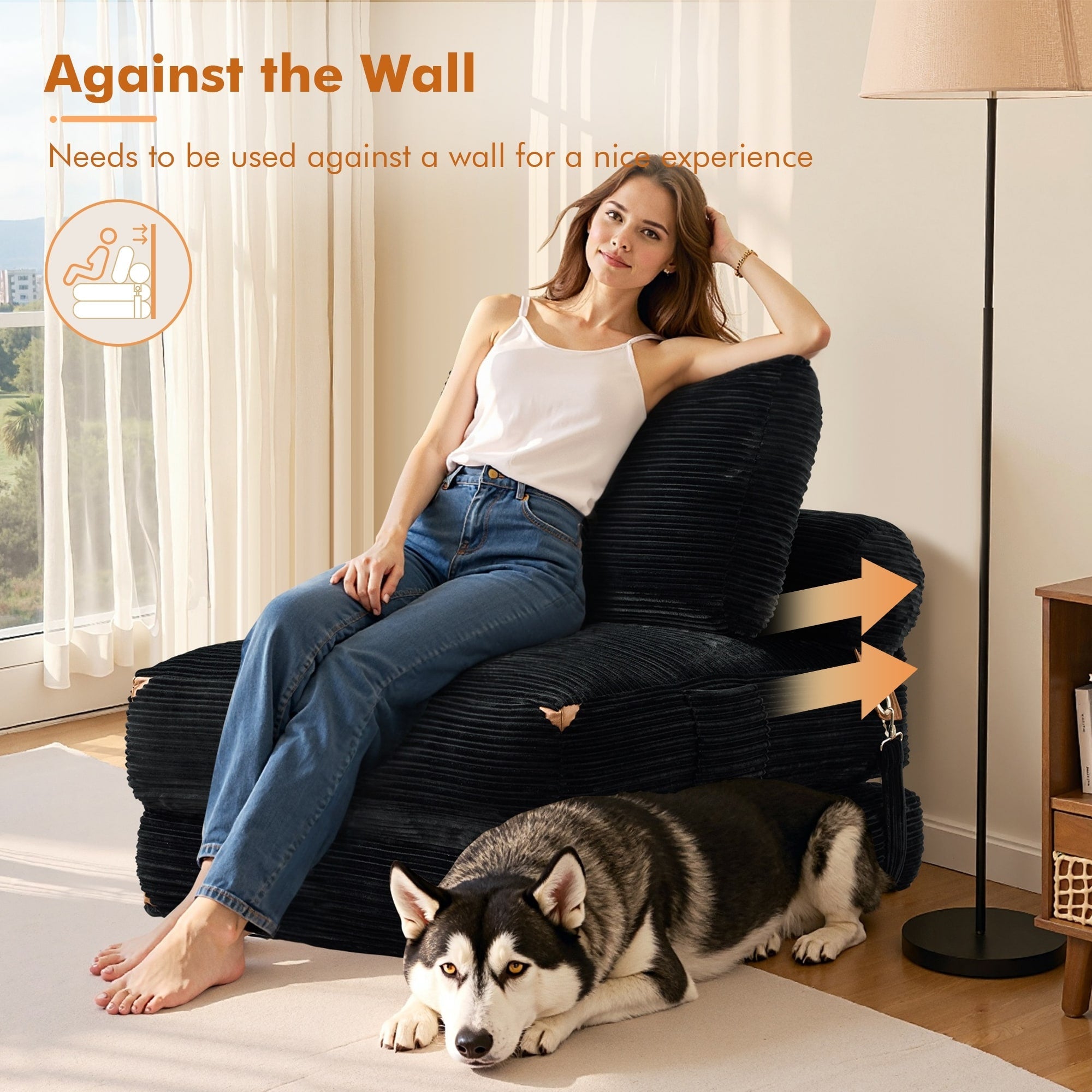 HOOOWOOO Canapé pliant moderne en velours côtelé