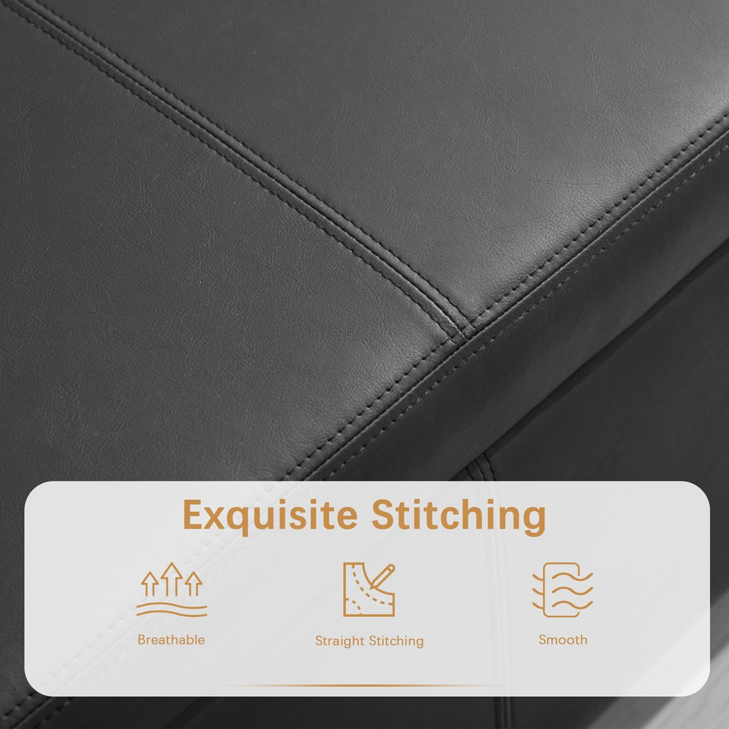 Ottoman rectangulaire de rangement recouvert de simili cuir - 50,3 x 17,50 x 18 pouces