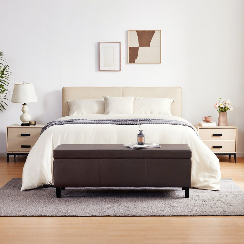 Ottoman rectangulaire de rangement recouvert de simili cuir - 50,3 x 17,50 x 18 pouces