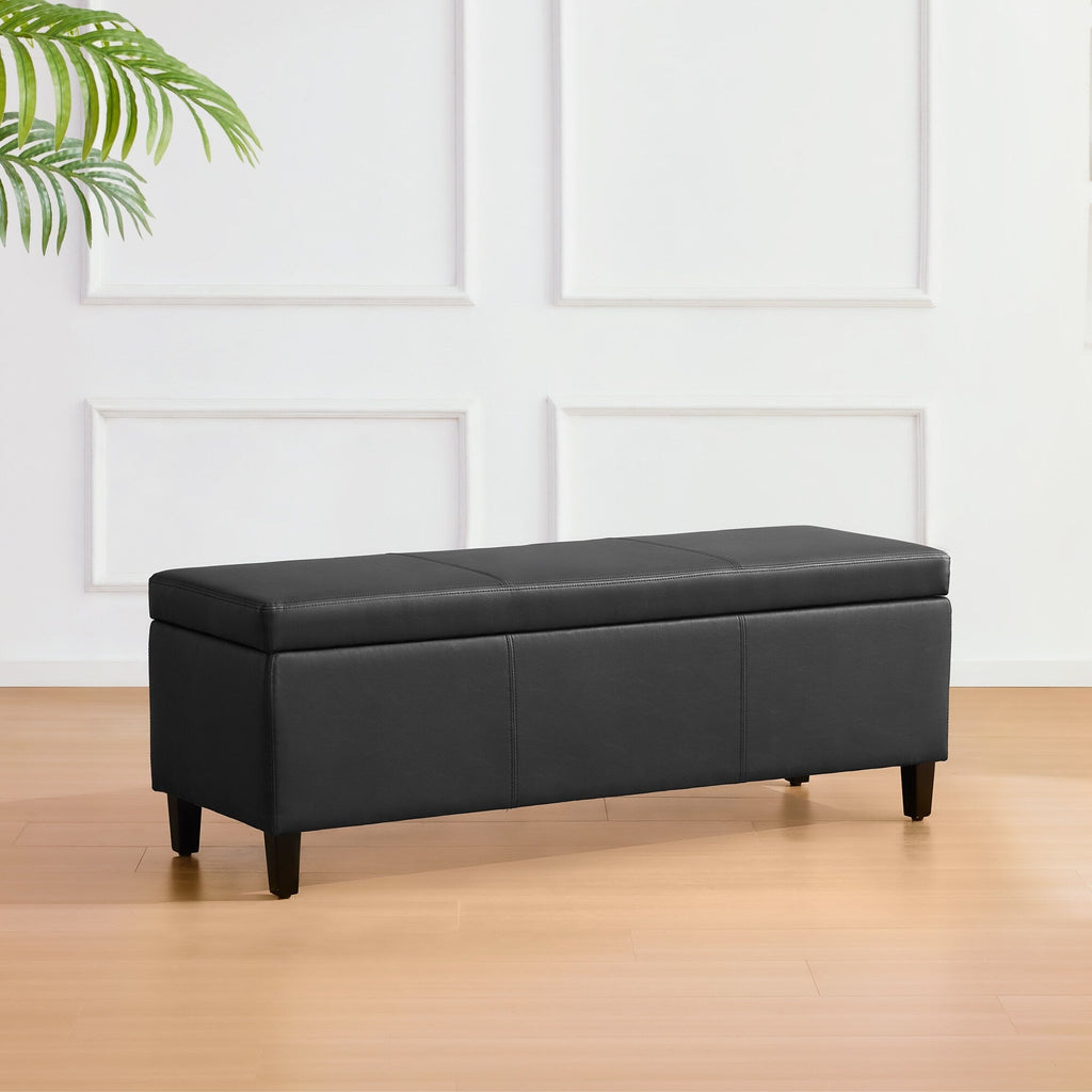 Ottoman rectangulaire de rangement recouvert de simili cuir - 50,3 x 17,50 x 18 pouces