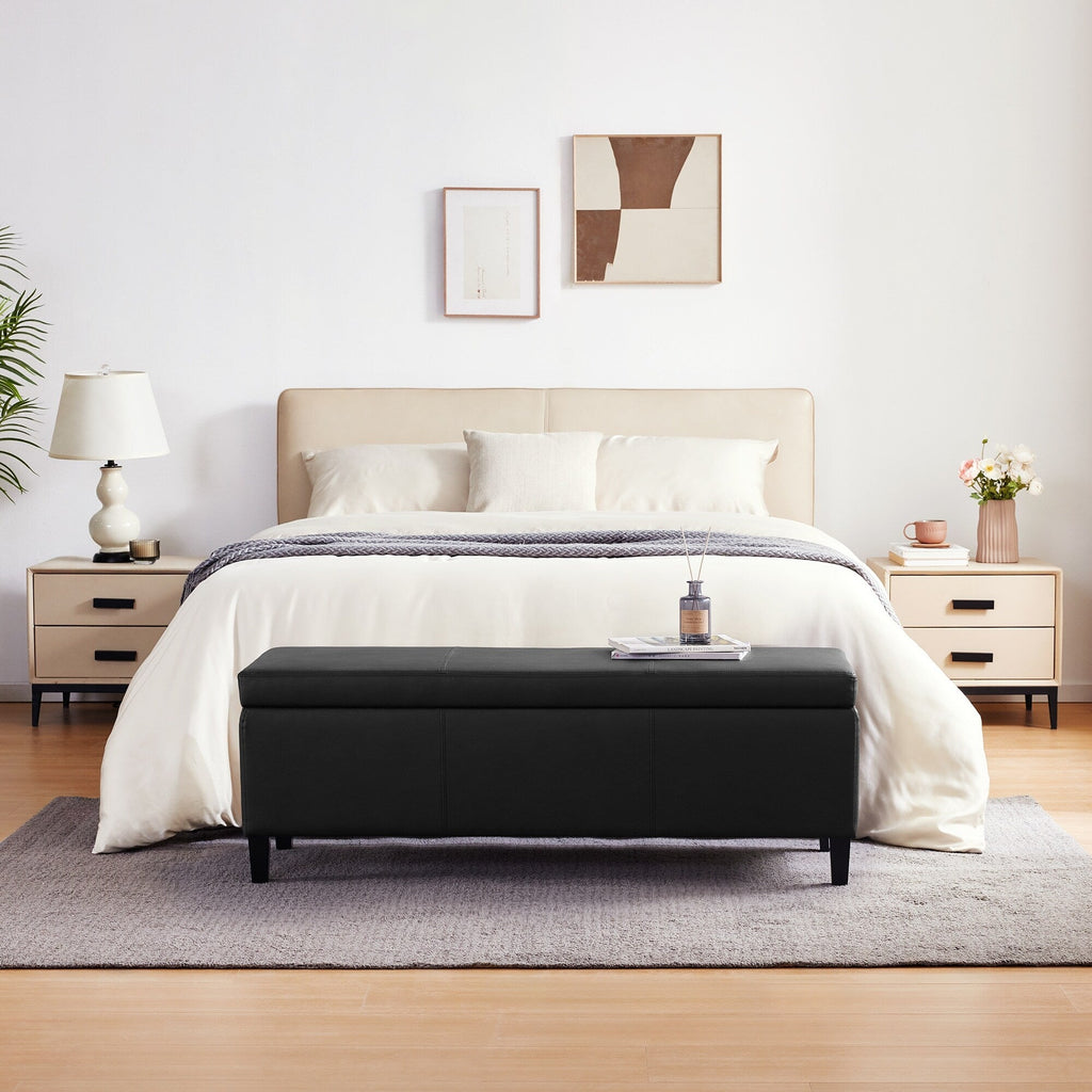 Ottoman rectangulaire de rangement recouvert de simili cuir - 50,3 x 17,50 x 18 pouces