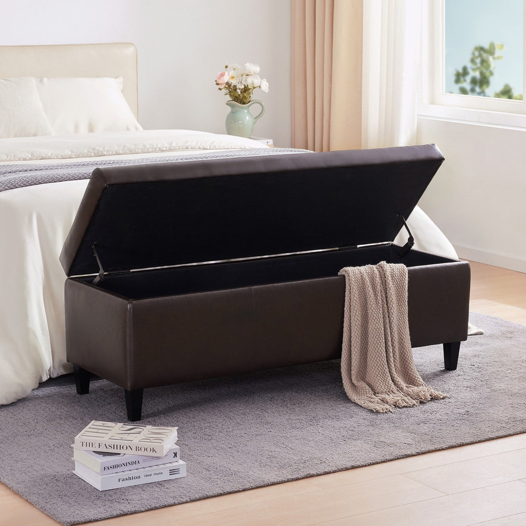 Ottoman rectangulaire de rangement recouvert de simili cuir - 50,3 x 17,50 x 18 pouces