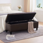 Ottoman rectangulaire de rangement recouvert de simili cuir - 50,3 x 17,50 x 18 pouces