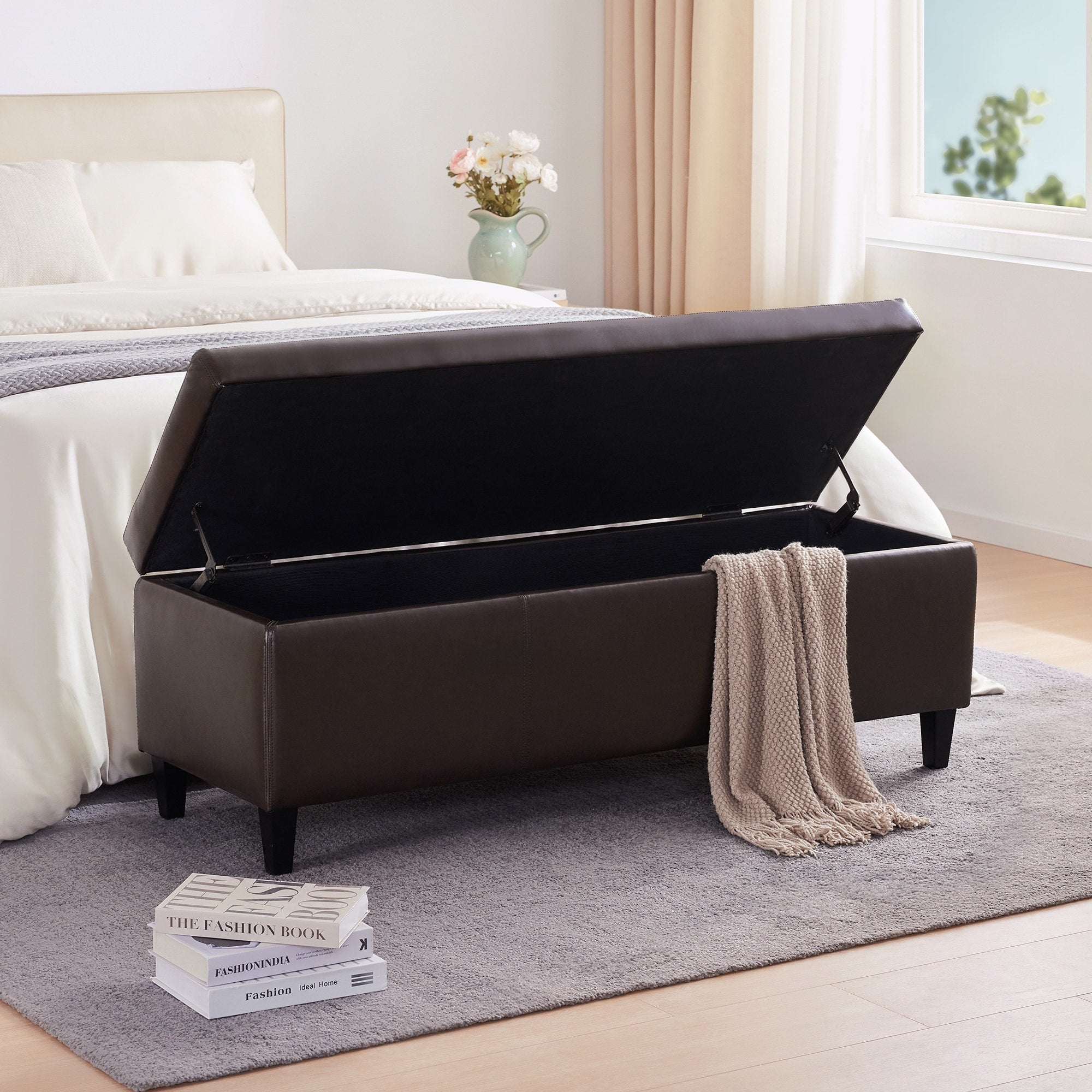 Ottoman rectangulaire de rangement recouvert de simili cuir - 50,3 x 17,50 x 18 pouces