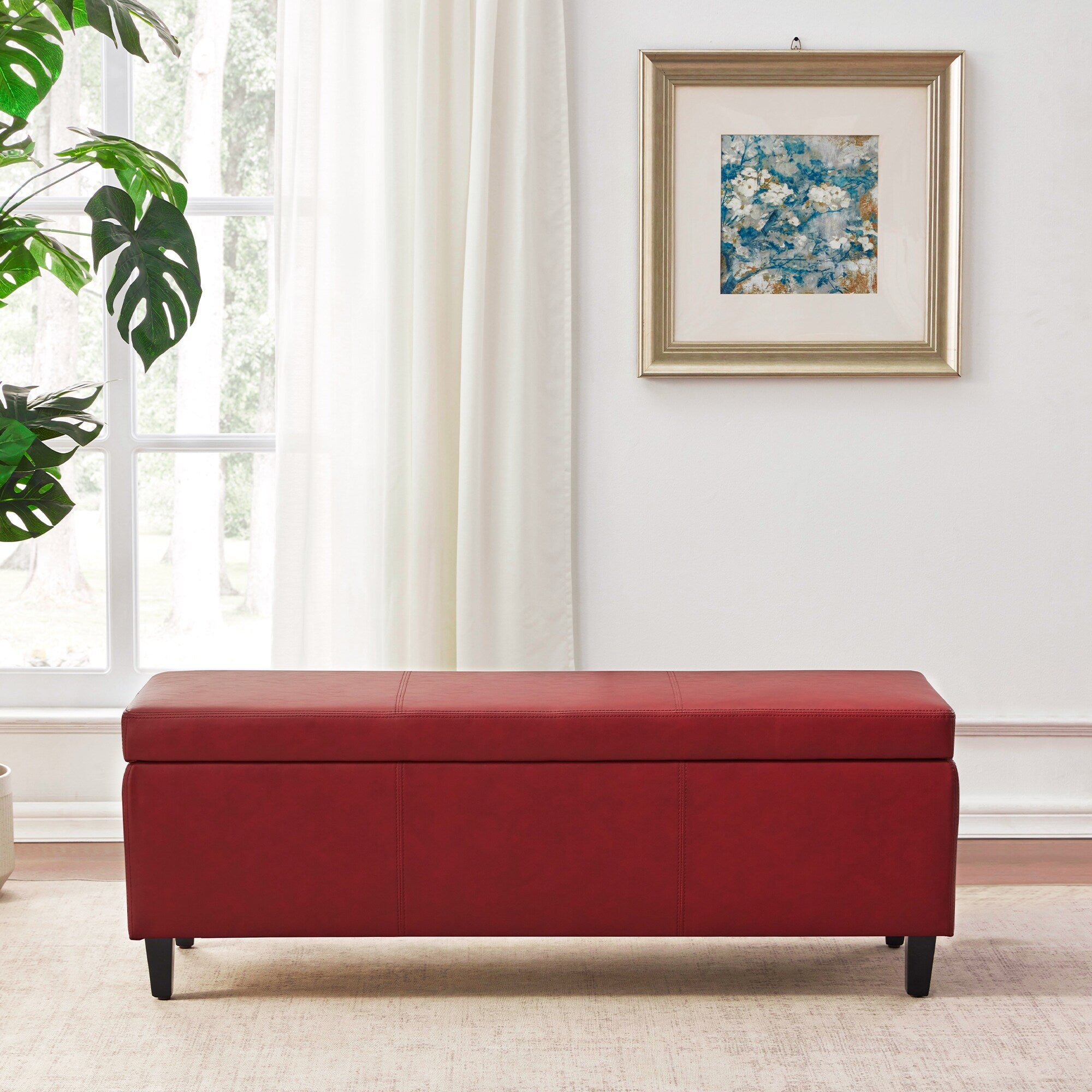 Ottoman rectangulaire de rangement recouvert de simili cuir - 50,3 x 17,50 x 18 pouces