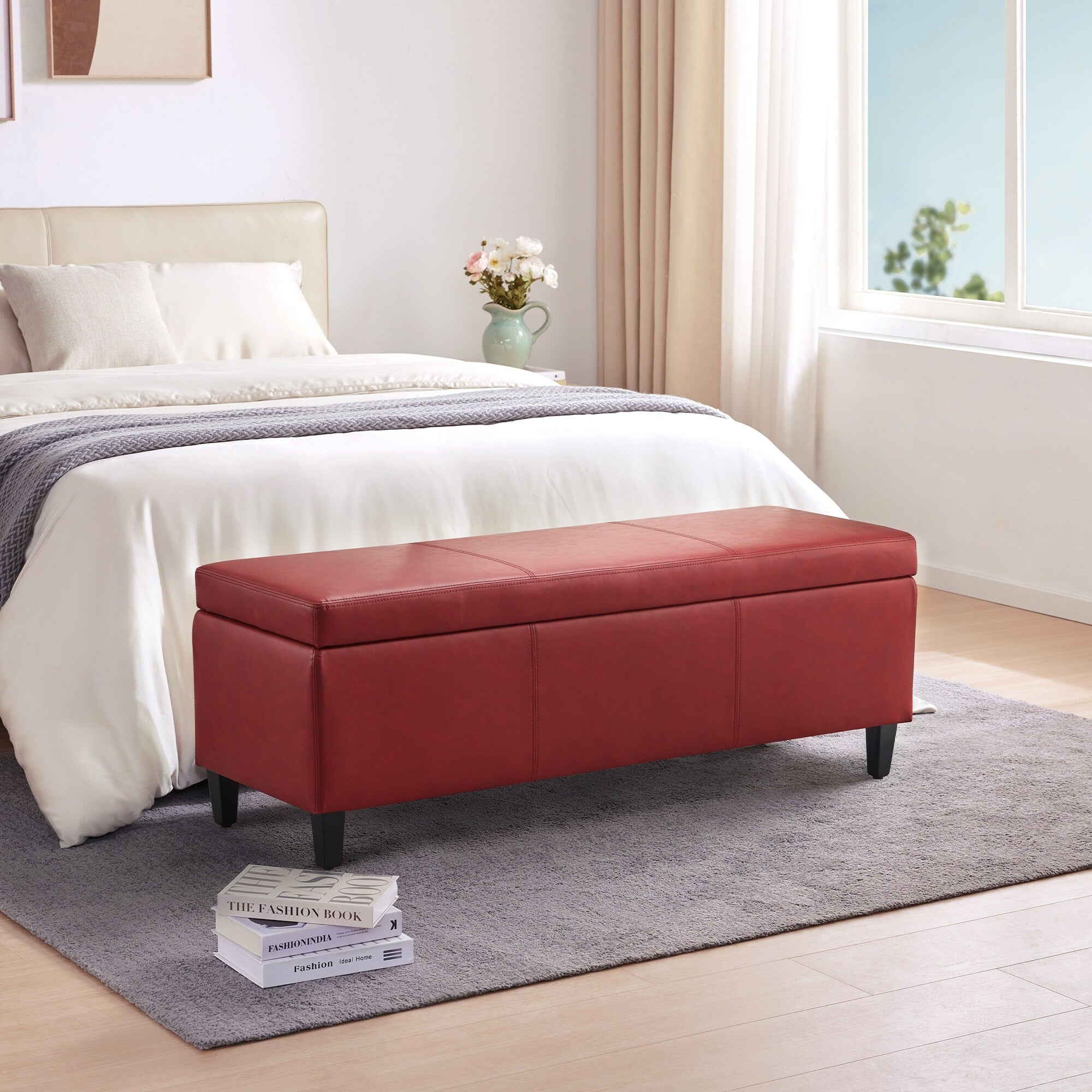 Ottoman rectangulaire de rangement recouvert de simili cuir - 50,3 x 17,50 x 18 pouces