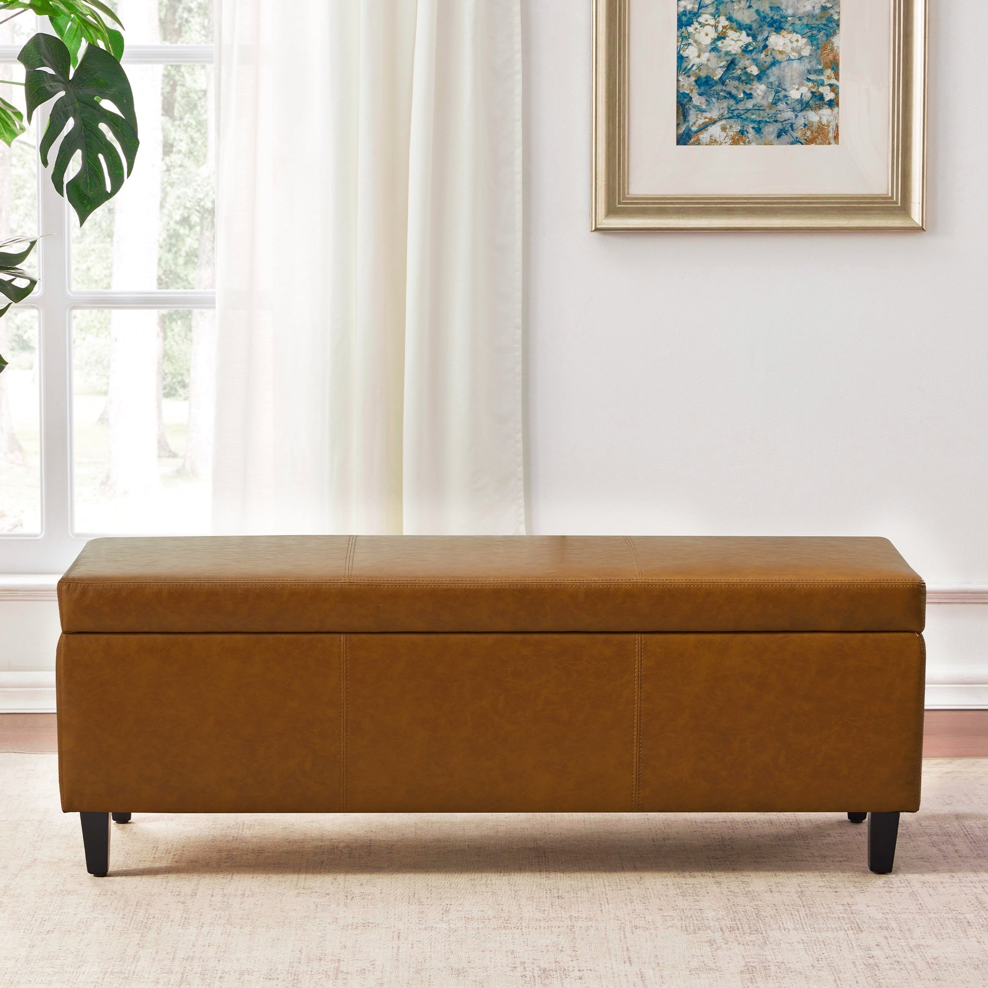 Ottoman rectangulaire de rangement recouvert de simili cuir - 50,3 x 17,50 x 18 pouces