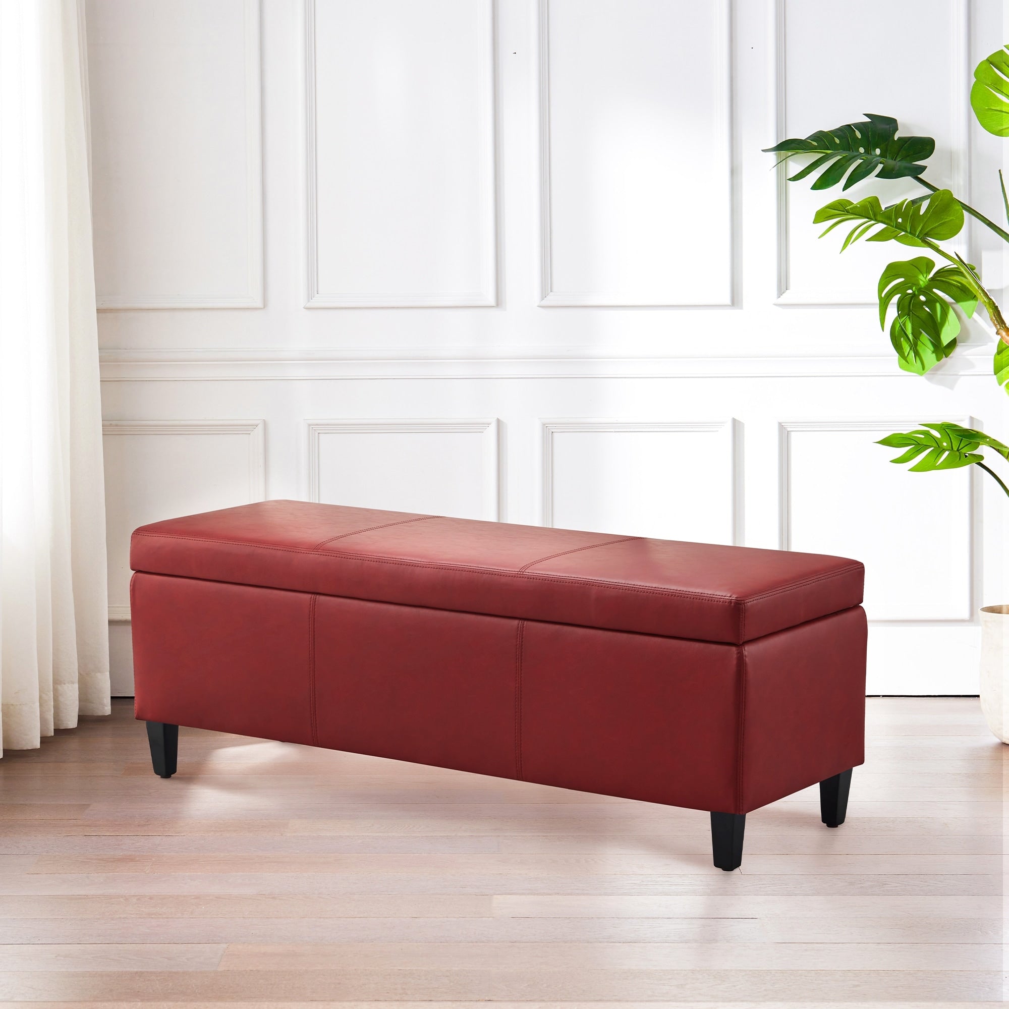 Ottoman rectangulaire de rangement recouvert de simili cuir - 50,3 x 17,50 x 18 pouces