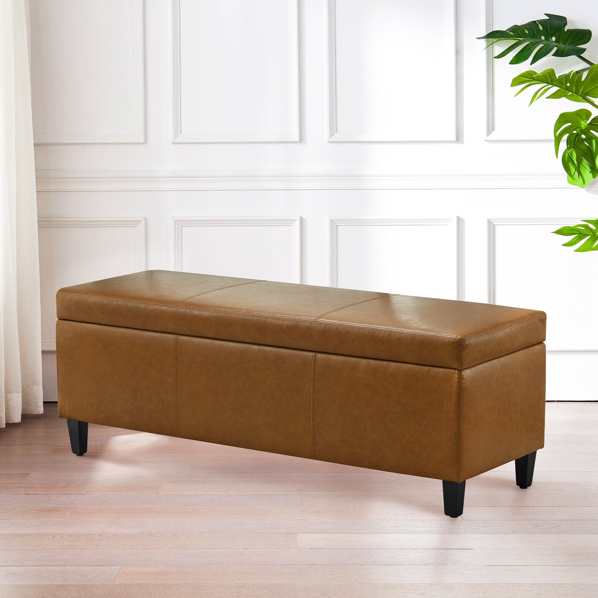 Ottoman rectangulaire de rangement recouvert de simili cuir - 50,3 x 17,50 x 18 pouces
